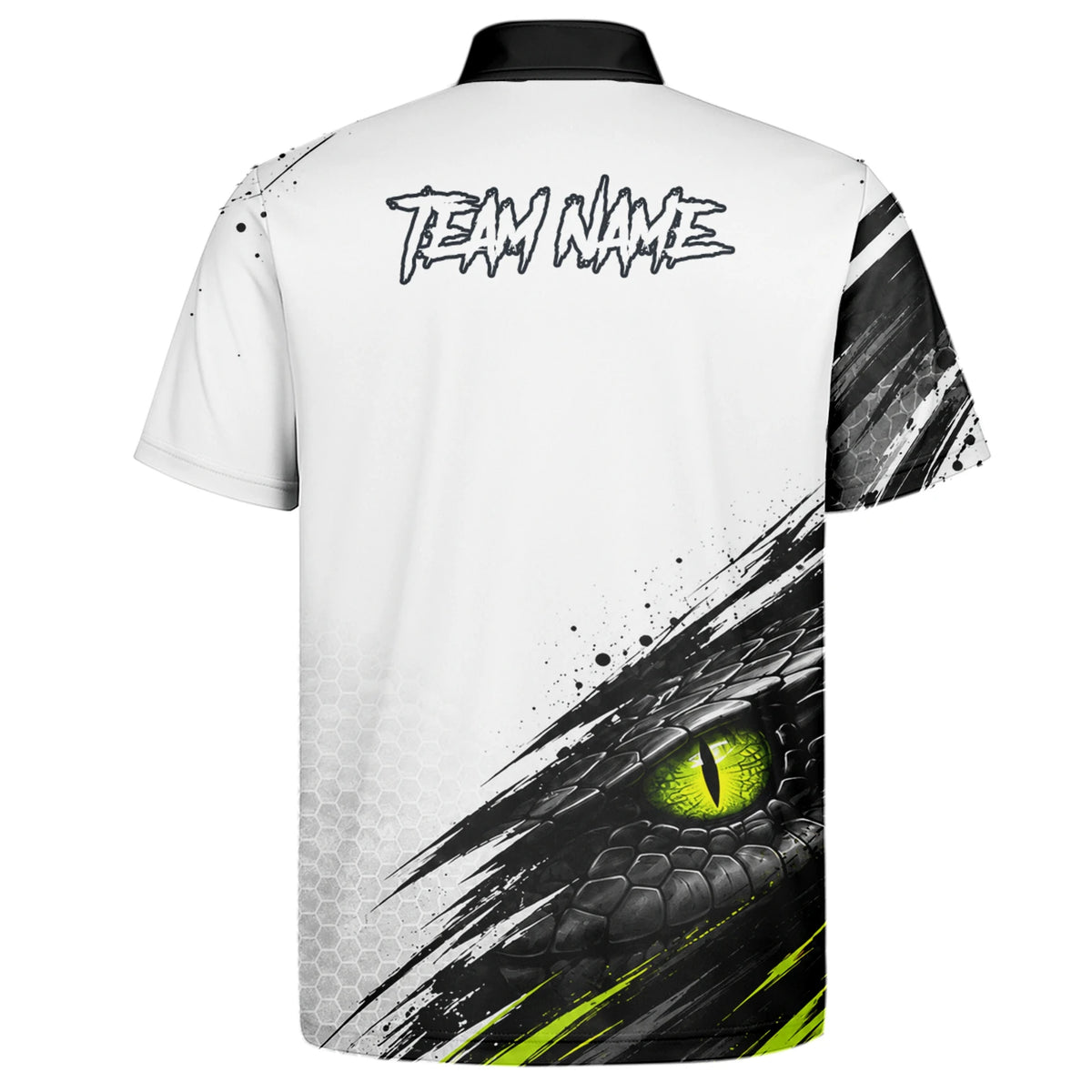 Personalisiertes Dartshirt mit weiß-schwarz-grüner Kobra für Herren I051