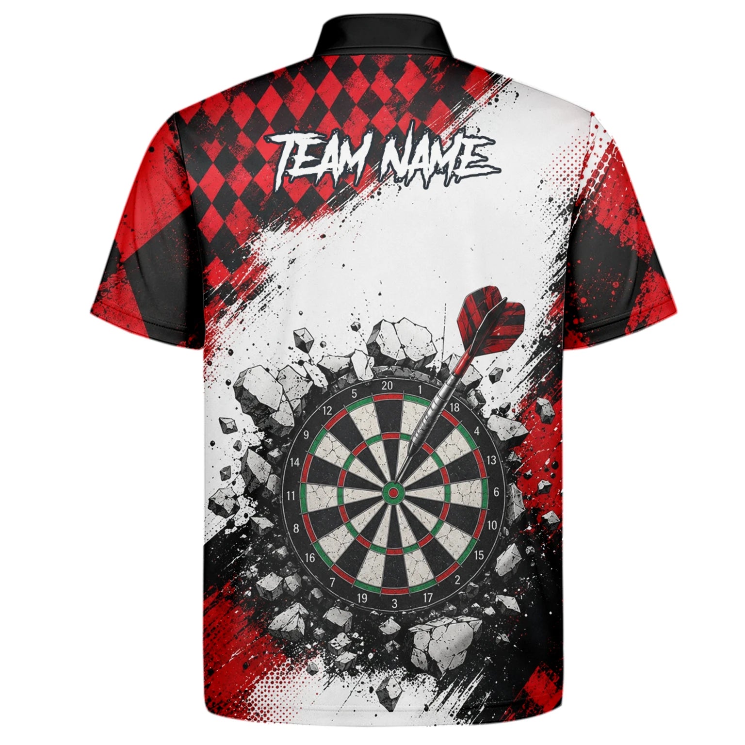 Personalisiertes Rot-schwarzes Gothic-Harlekin Dart Poloshirt für Herren K572