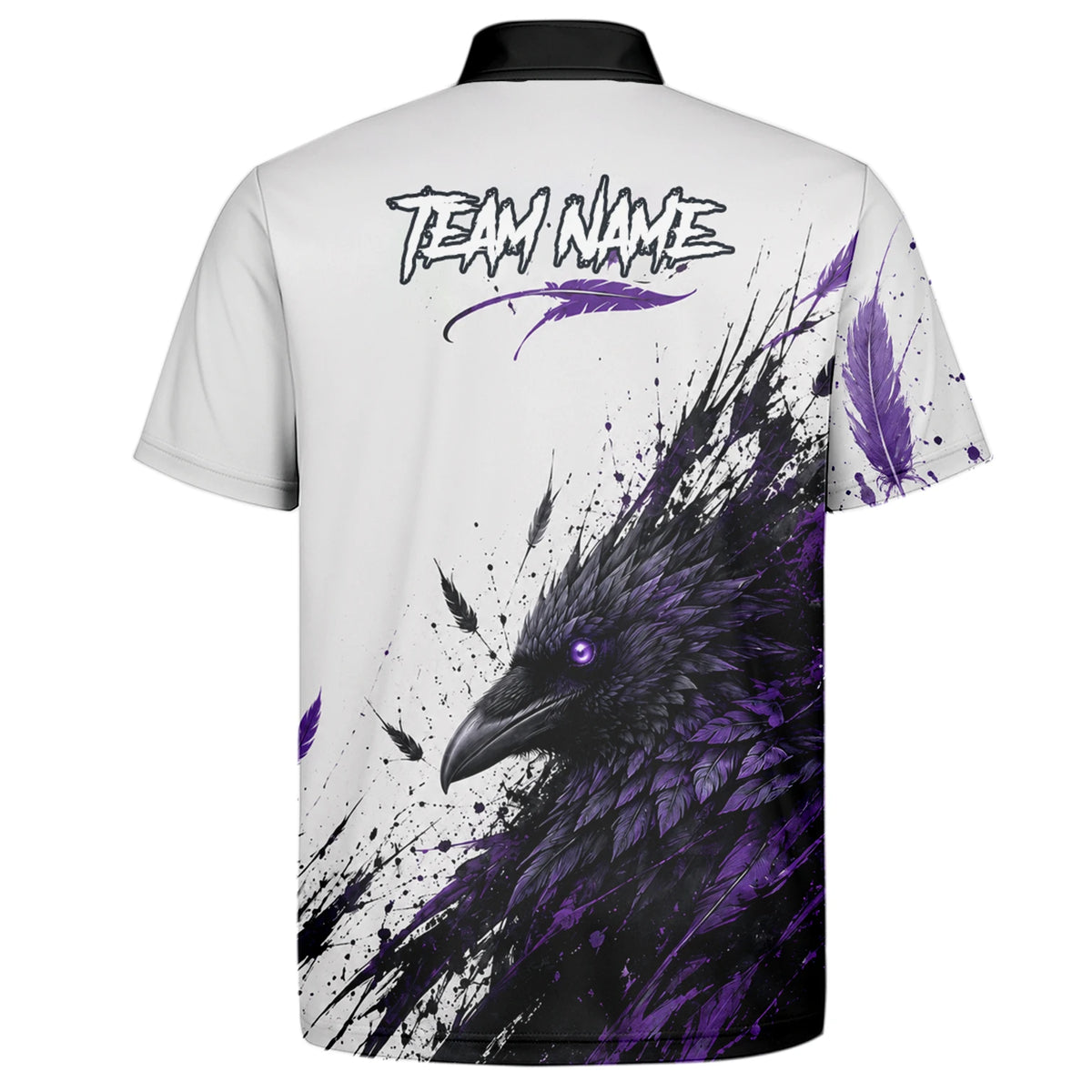 Personalisiertes Dartshirt mit weiß-schwarz-violettem Raben für Herren Z888