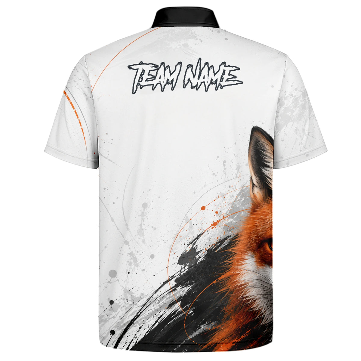 Personalisiertes Dartshirt mit weiß-schwarz-orangenem Fuchs für Herren D228