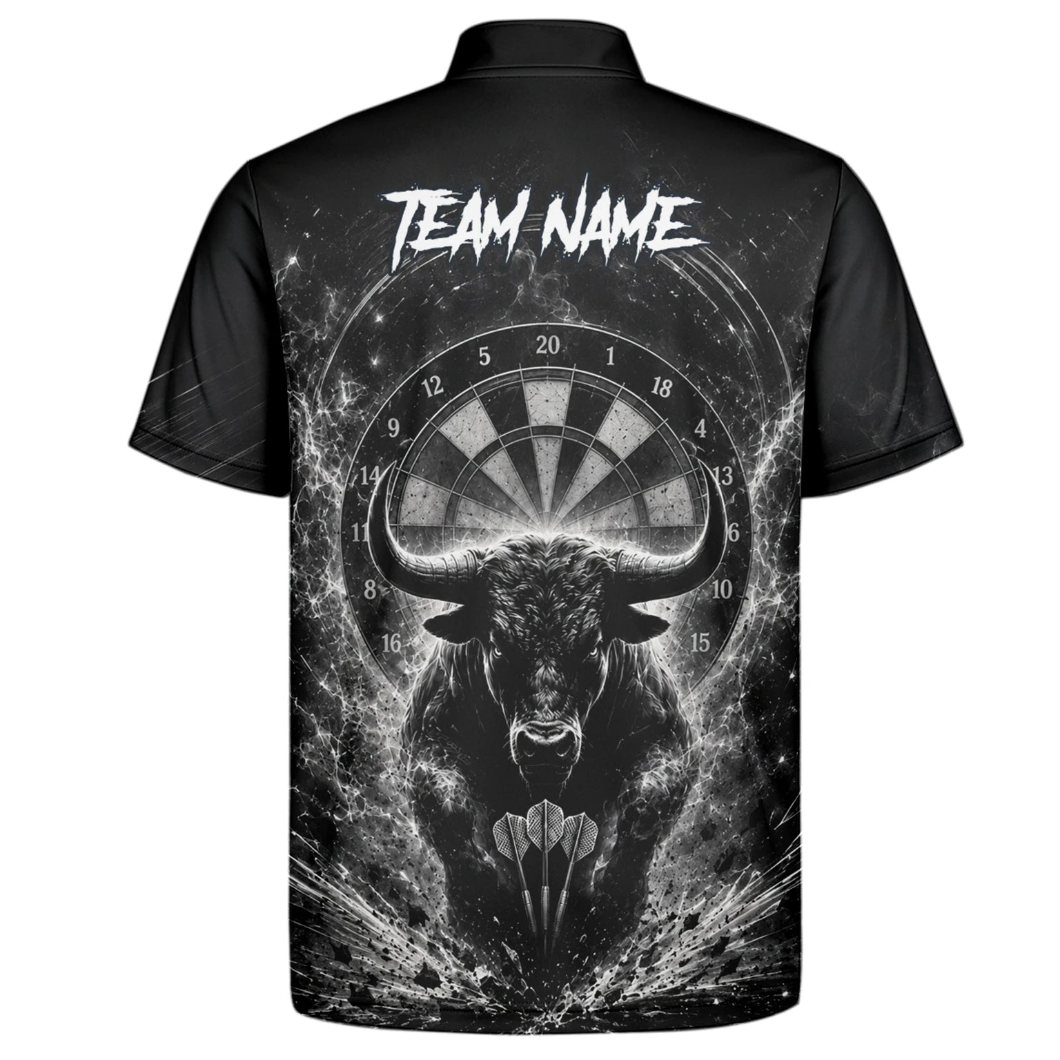 Personalisiertes Schwarz-weißes Stierkopf-Dartshirt für Herren V420