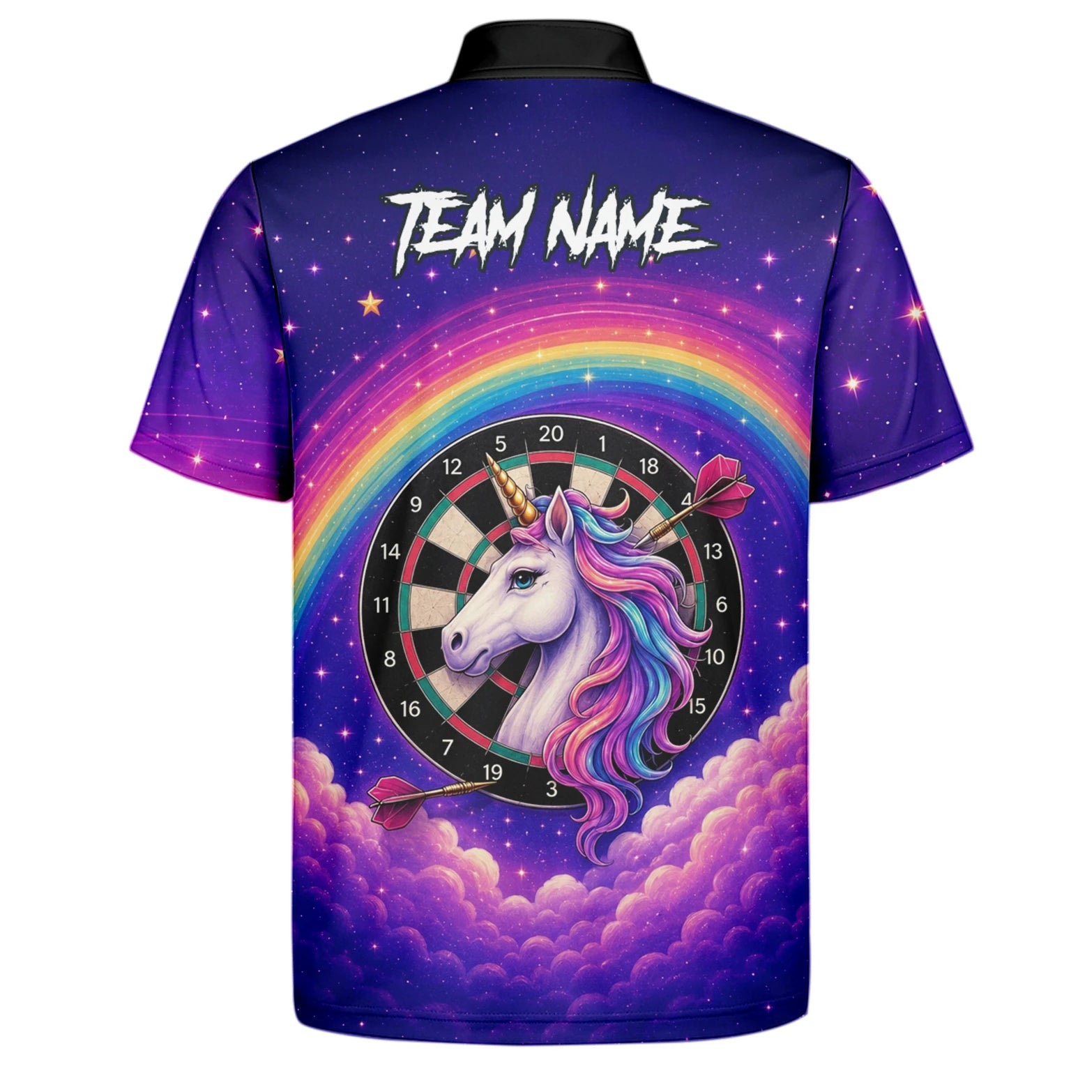 Personalisiertes Regenbogen-Einhorn Dart Poloshirt für Herren V221