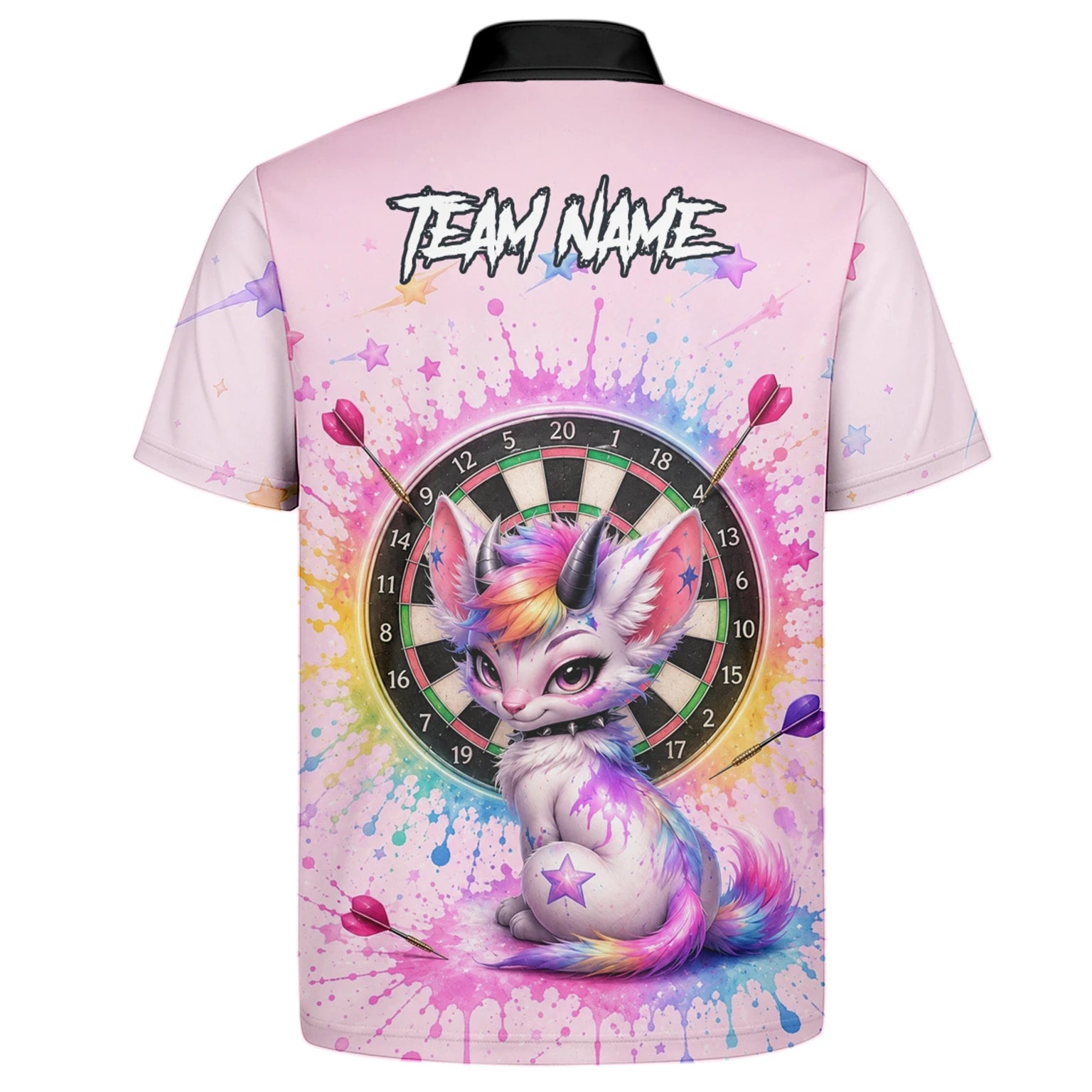 Personalisiertes Rosa Regenbogen Einhorn-Katzen-Dartshirt für Herren X398