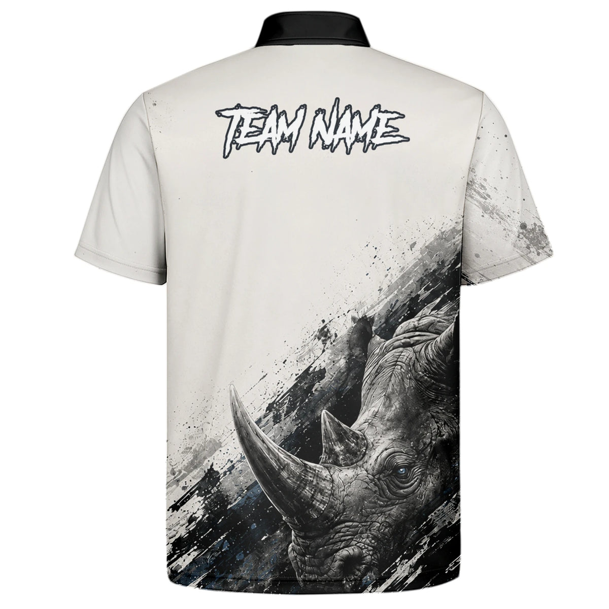 Personalisiertes Dartshirt mit weiß-schwarz-grauem Nashorn für Herren C312