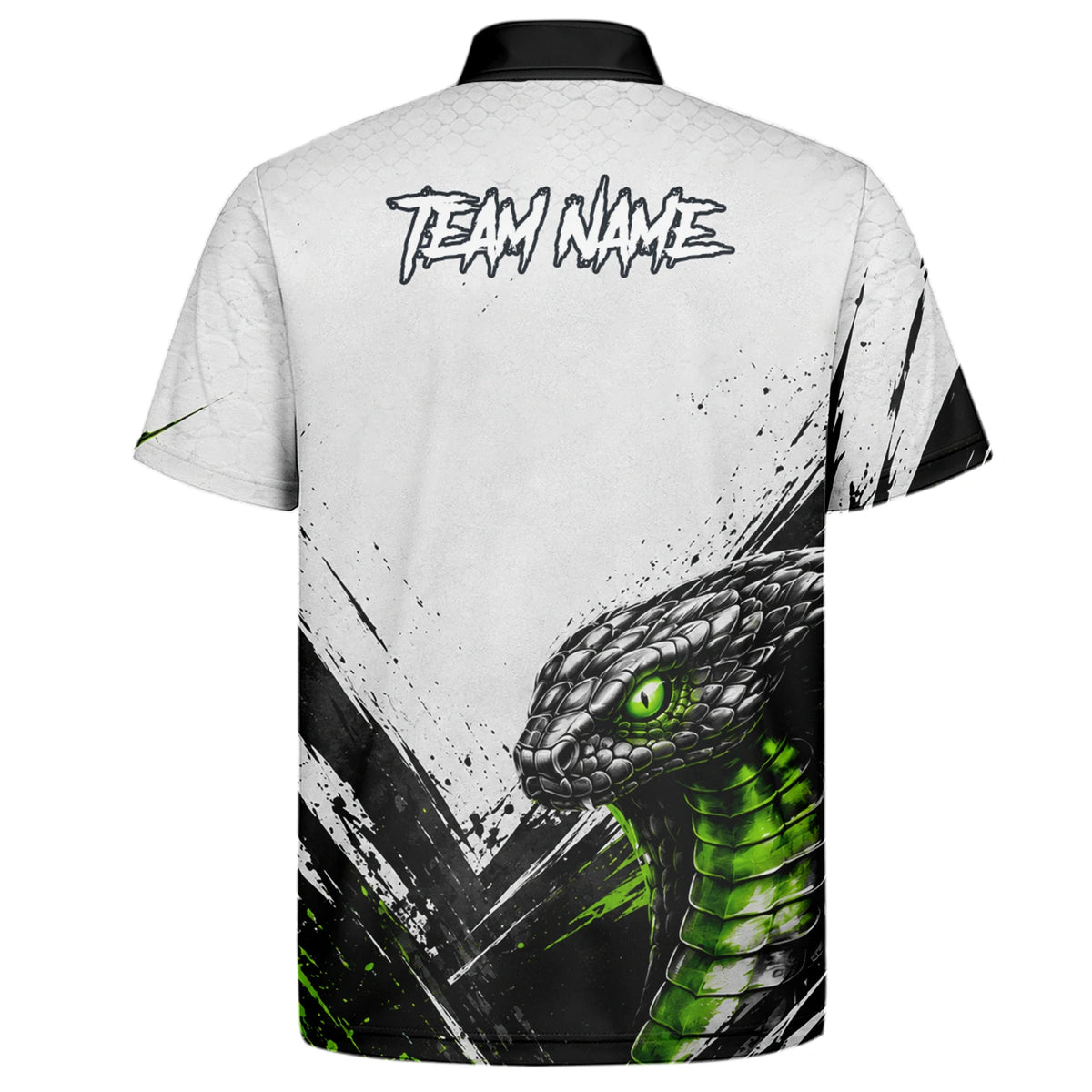 Personalisiertes Dartshirt mit weiß-schwarz-grüner Kobra für Herren A017