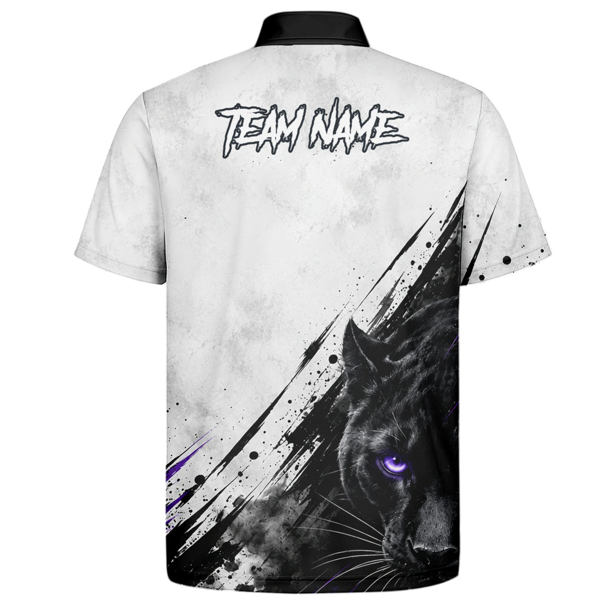 Personalisiertes Dartshirt mit weiß-schwarz-violettem Panther für Herren W442