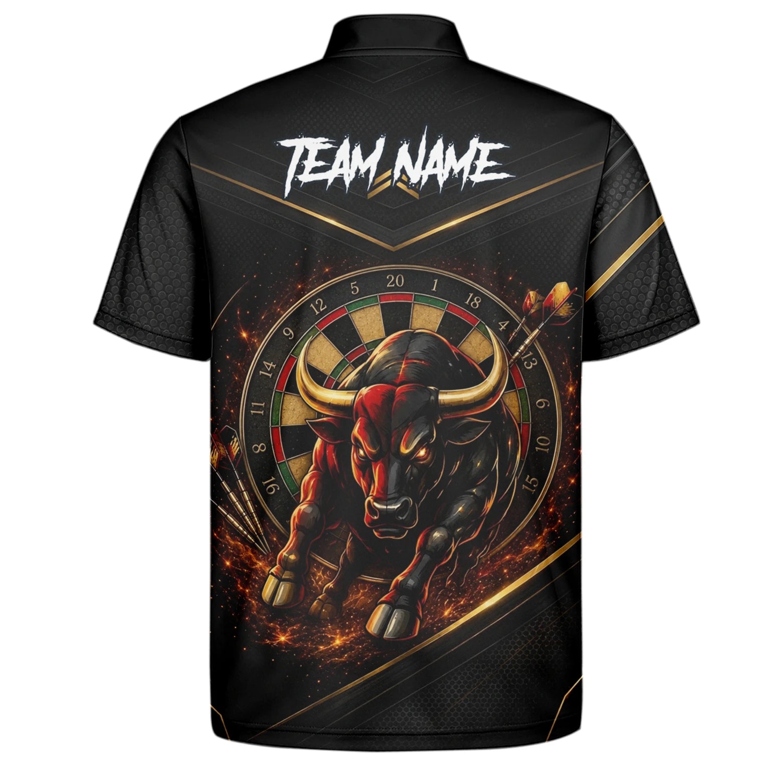 Personalisiertes Schwarz-goldenes Stier Dart Poloshirt für Herren K607