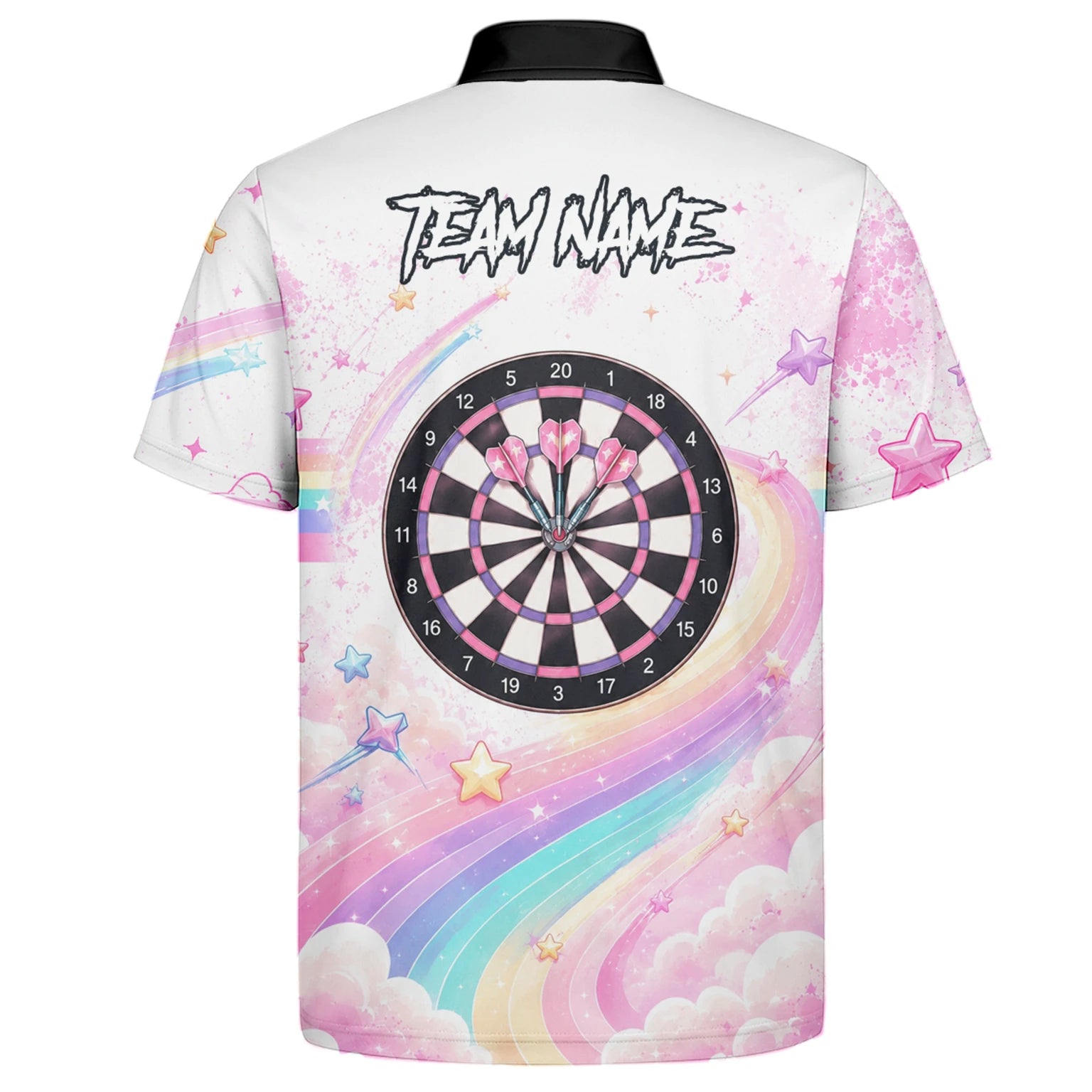 Personalisiertes Weiß-rosa Regenbogen-Einhorn-Dartshirt für Herren F188