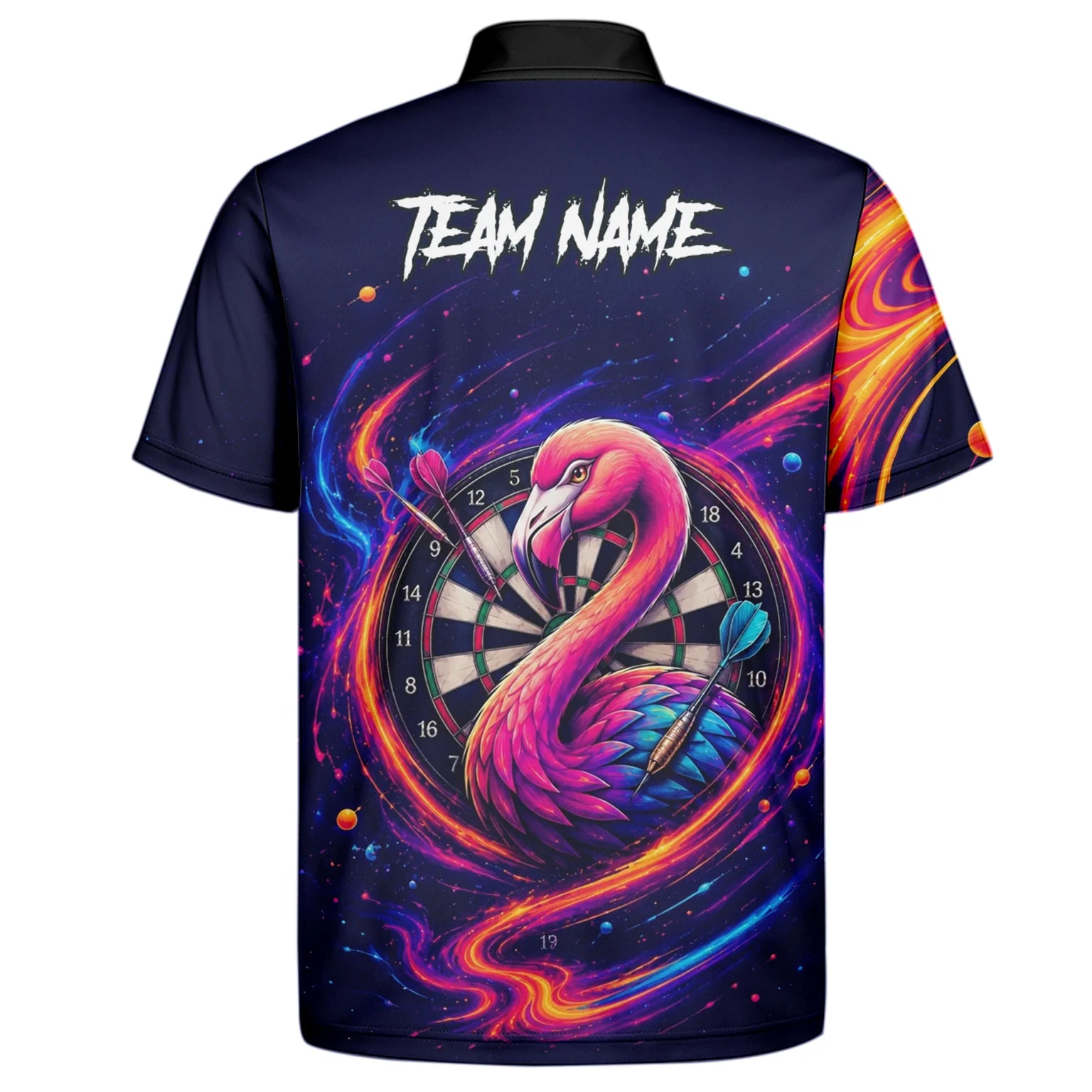 Personalisiertes Neon-Flamingo-Galaxie Dart Poloshirt für Herren D064