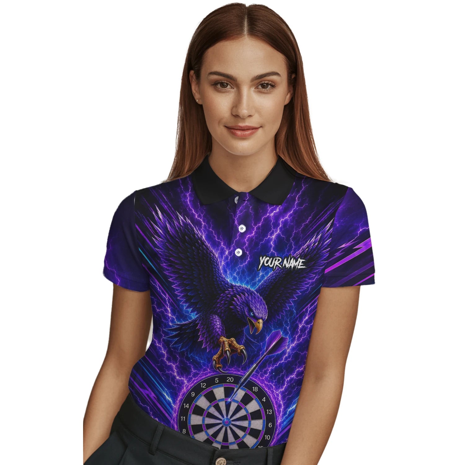 Personalisiertes Lila Adler-Blitz Dart Poloshirt für Damen U478