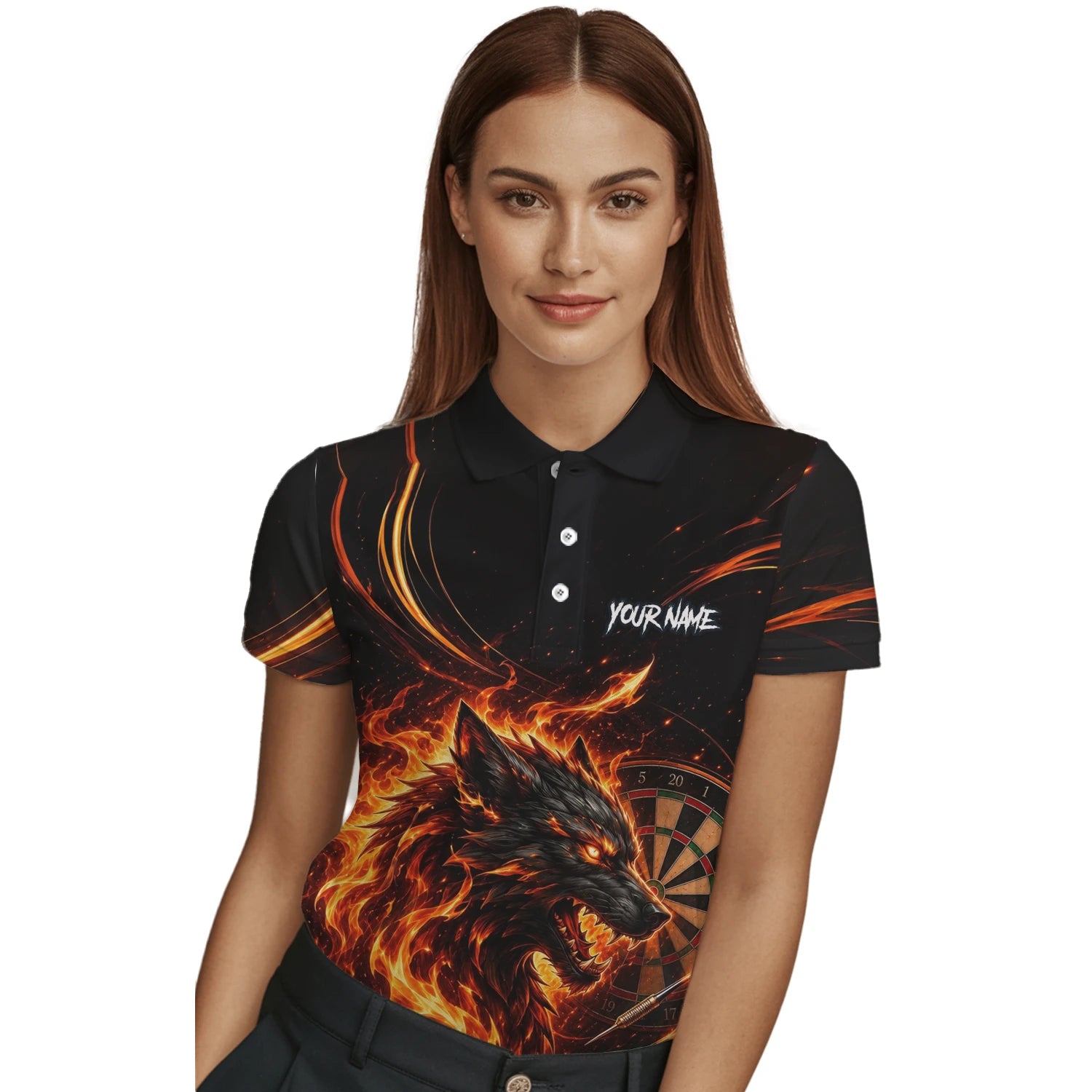 Personalisiertes Flammenwolf Dart Poloshirt für Damen W521