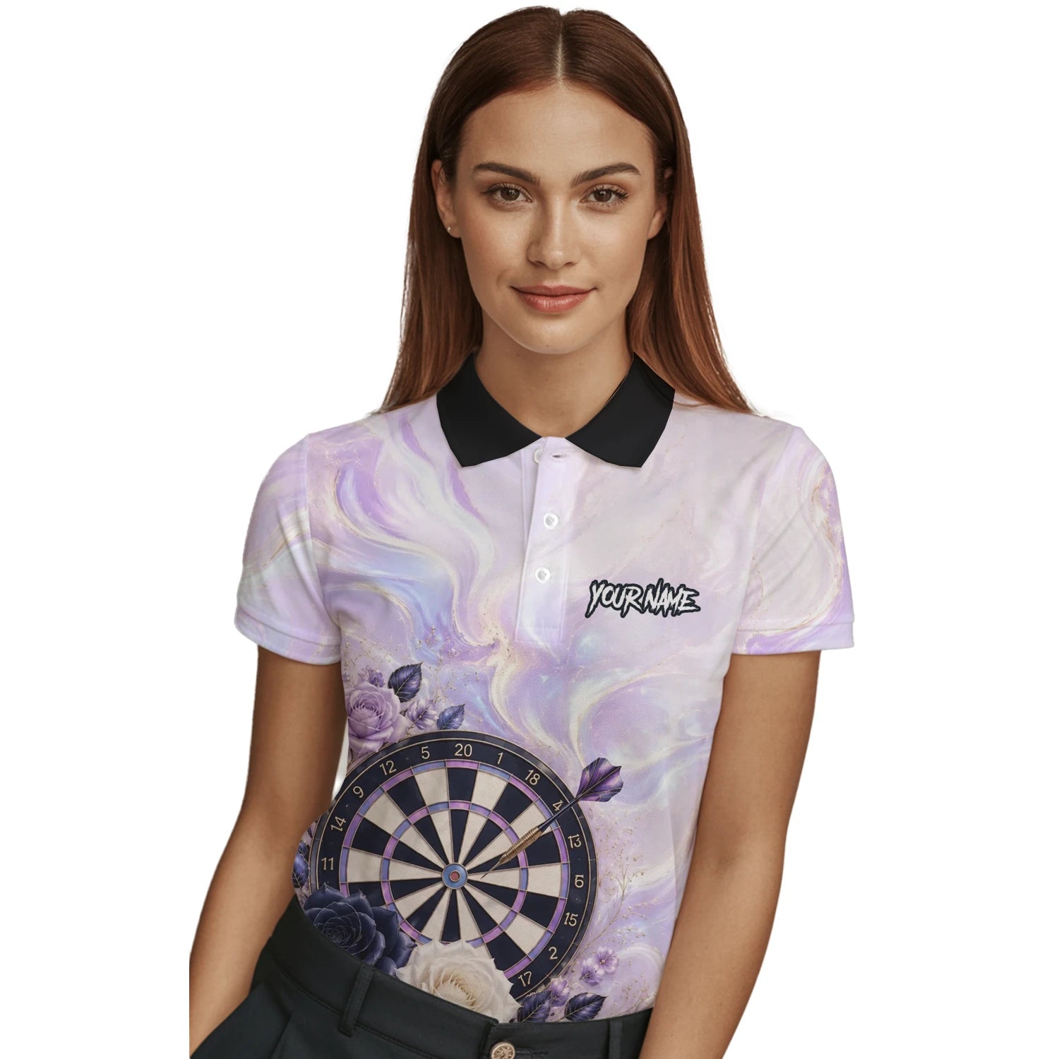 Personalisiertes Lila Marmor-Rosen Dart Poloshirt für Damen S206