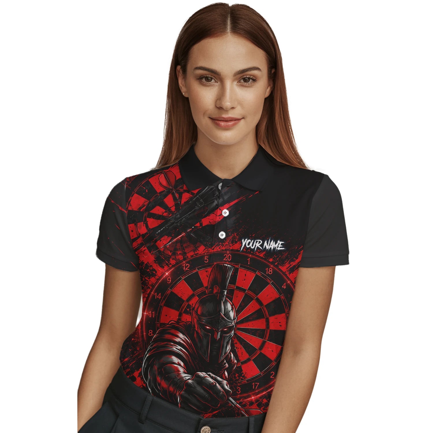 Personalisiertes Rot-schwarzes Spartaner Dart Poloshirt für Damen W276