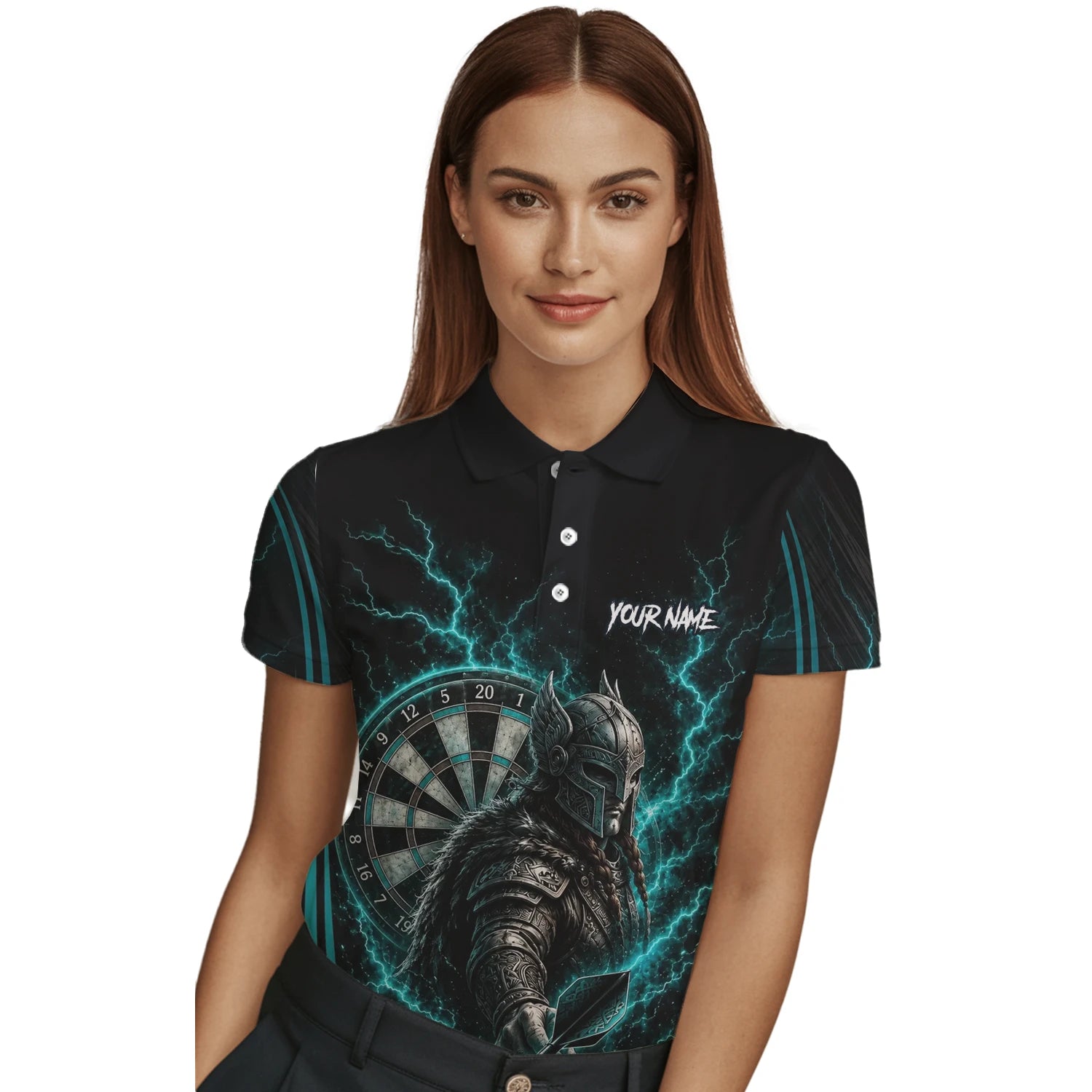 Personalisiertes Türkises Wikinger-Blitz Dart Poloshirt für Damen O328