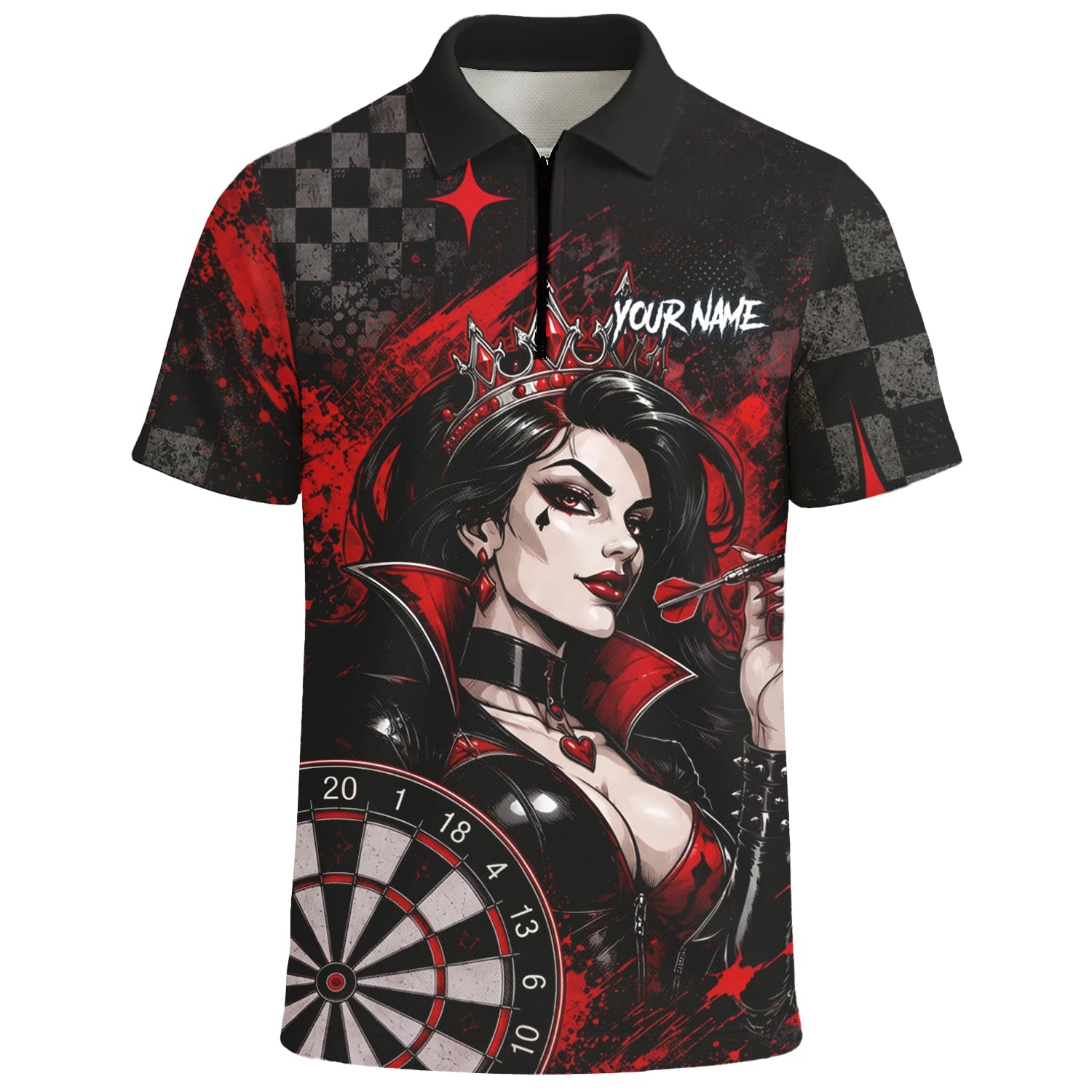 Personalisiertes Schwarz-rotes Herz-Dame-Dartshirt für Herren R803