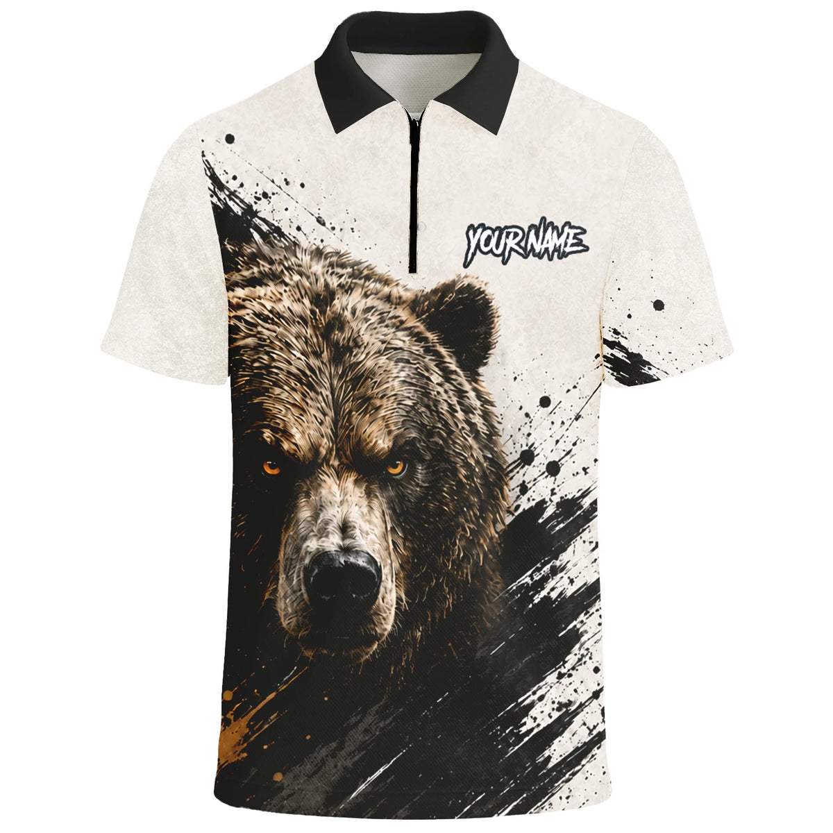 Personalisiertes Dartshirt mit weiß-schwarz-braunem Bären für Herren F926