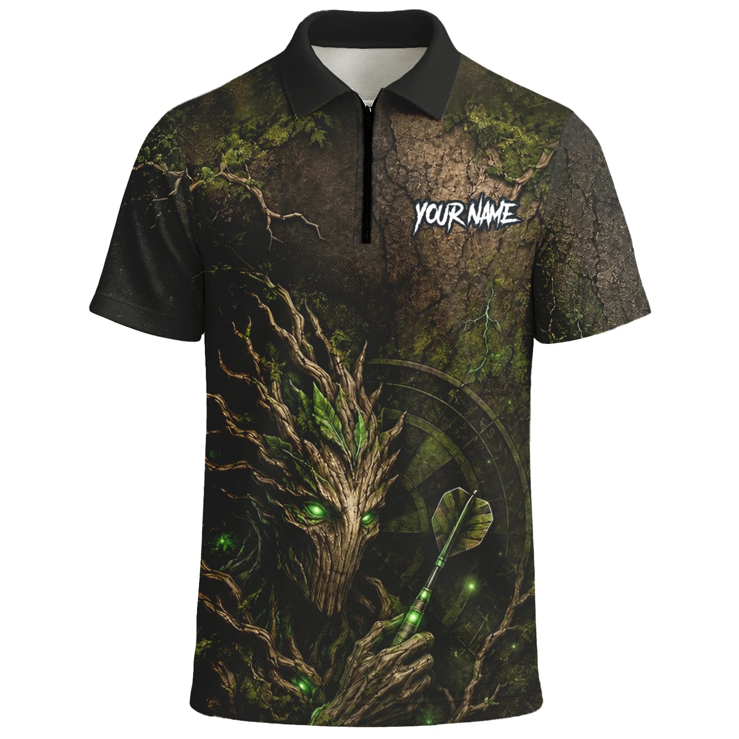 Personalisiertes Dunkelgrünes Baumwesen-Dartboard Dartshirt für Herren C913