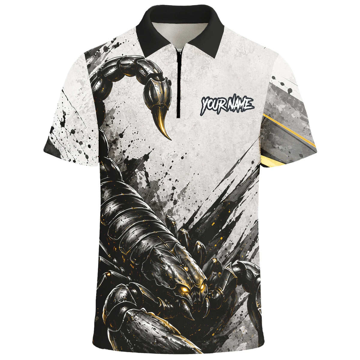 Personalisiertes Dartshirt mit weiß-schwarz-goldenem Skorpion für Herren S226