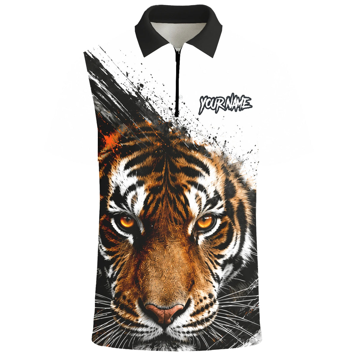 Personalisiertes Dartshirt mit weiß-schwarz-orangenem Tiger für Herren N832