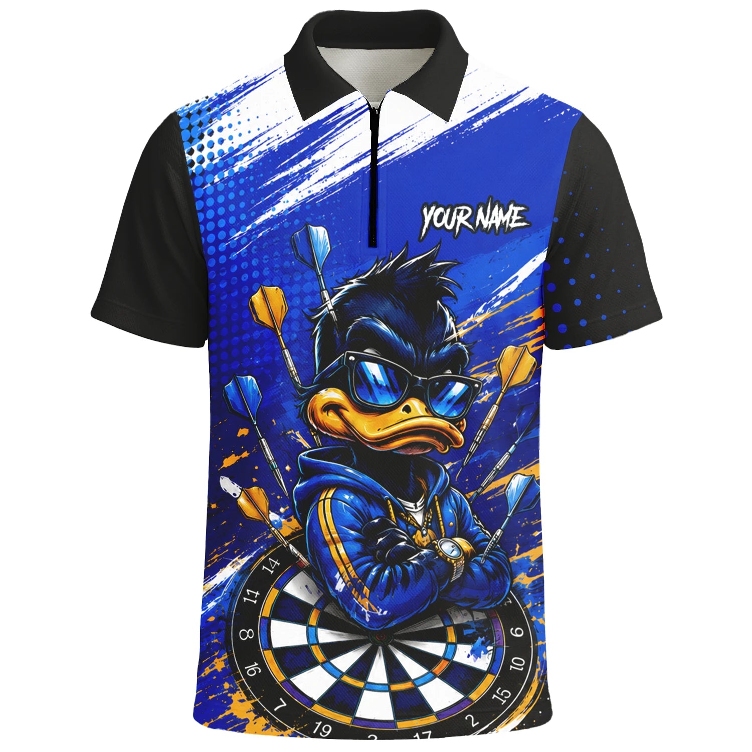 Personalisiertes Blau-goldenes Enten Dart Poloshirt für Herren L859