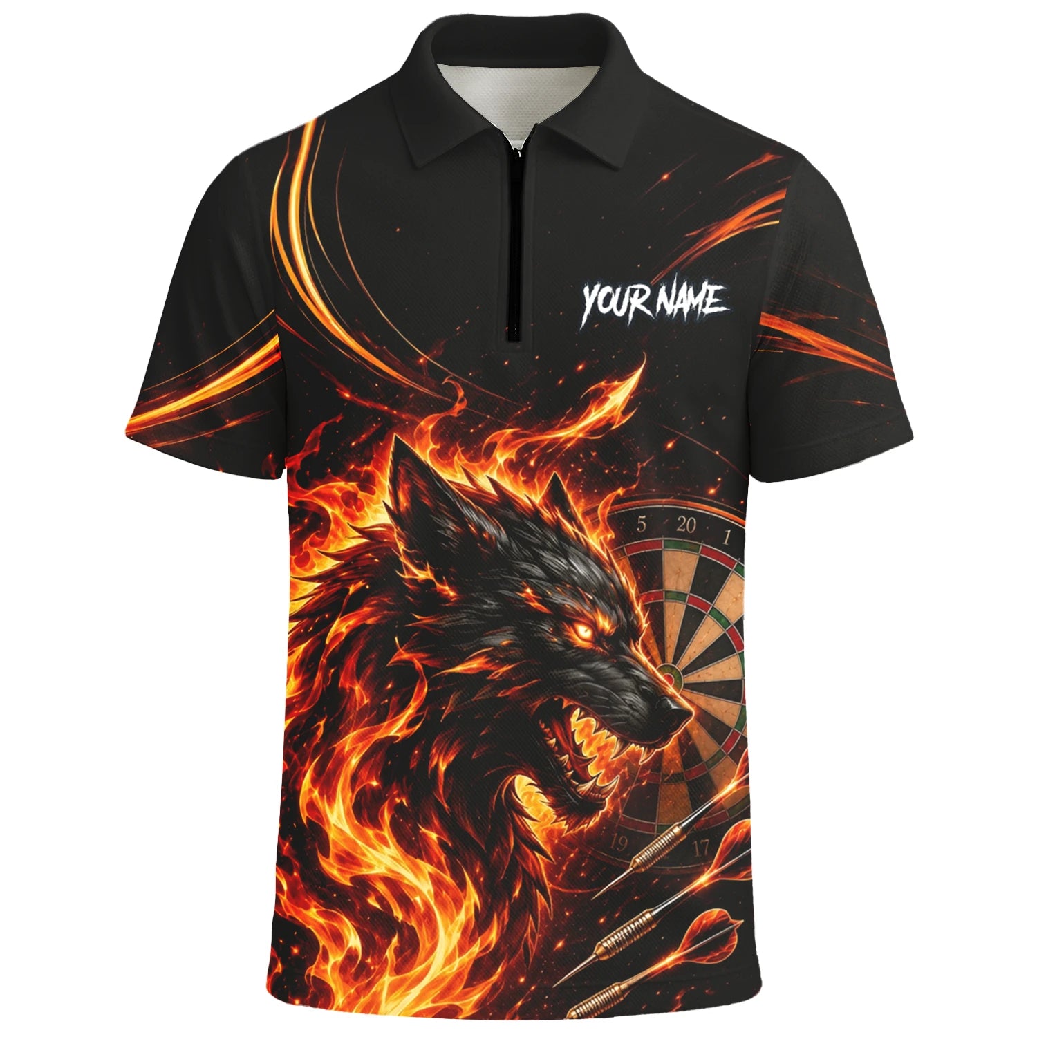 Personalisiertes Flammenwolf Dart Poloshirt für Herren W521