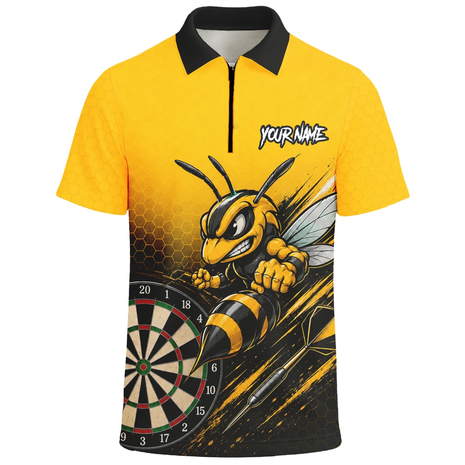 Personalisiertes Gelb-schwarzes Wespen-Dartshirt für Herren F032