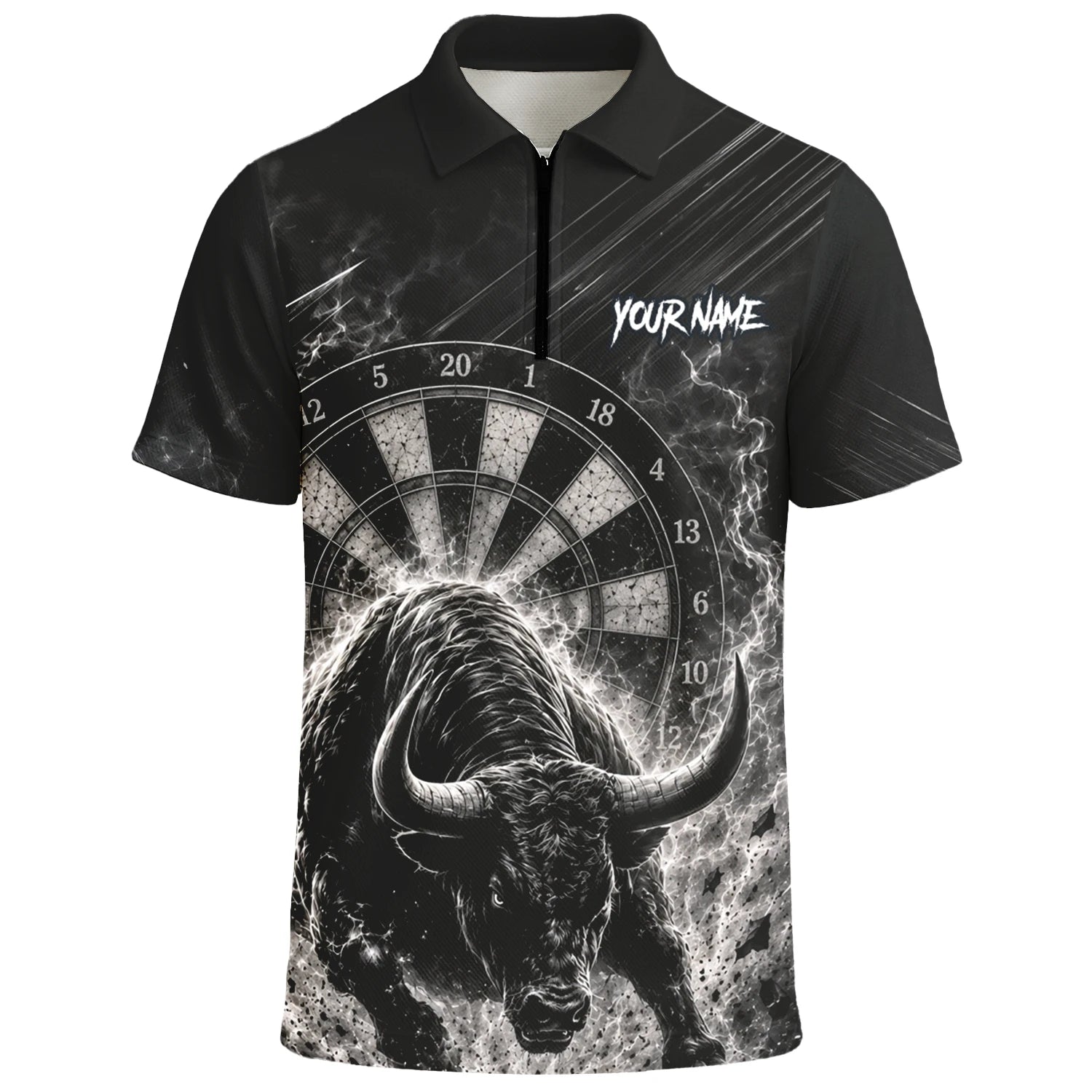 Personalisiertes Schwarz-weißes Stierkopf-Dartshirt für Herren V420