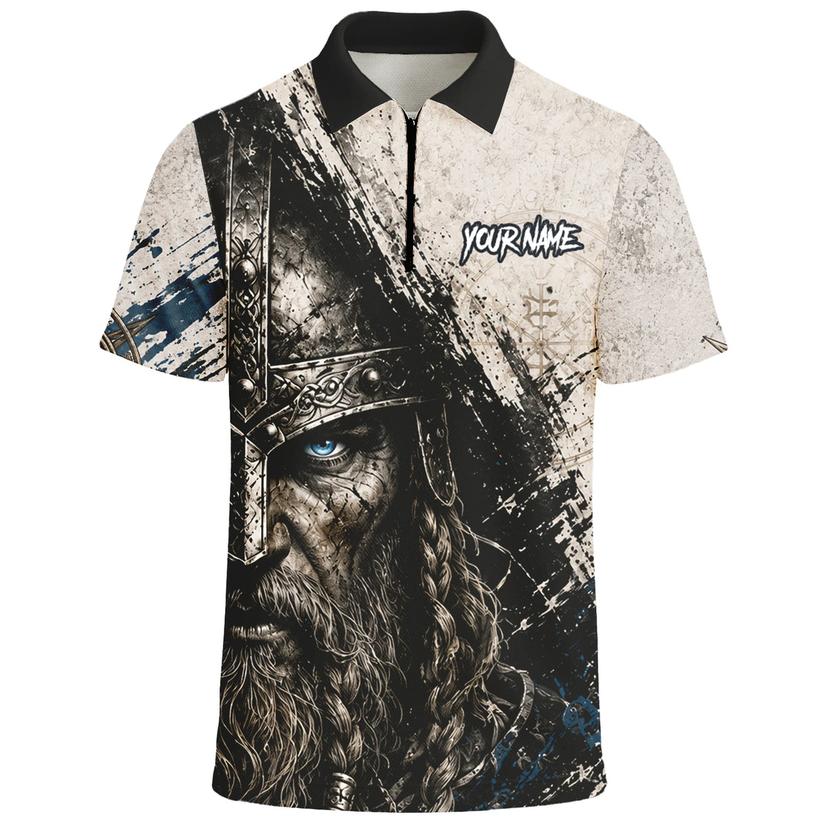 Personalisiertes Dartshirt mit weiß-schwarz-blauem Wikinger für Herren U843
