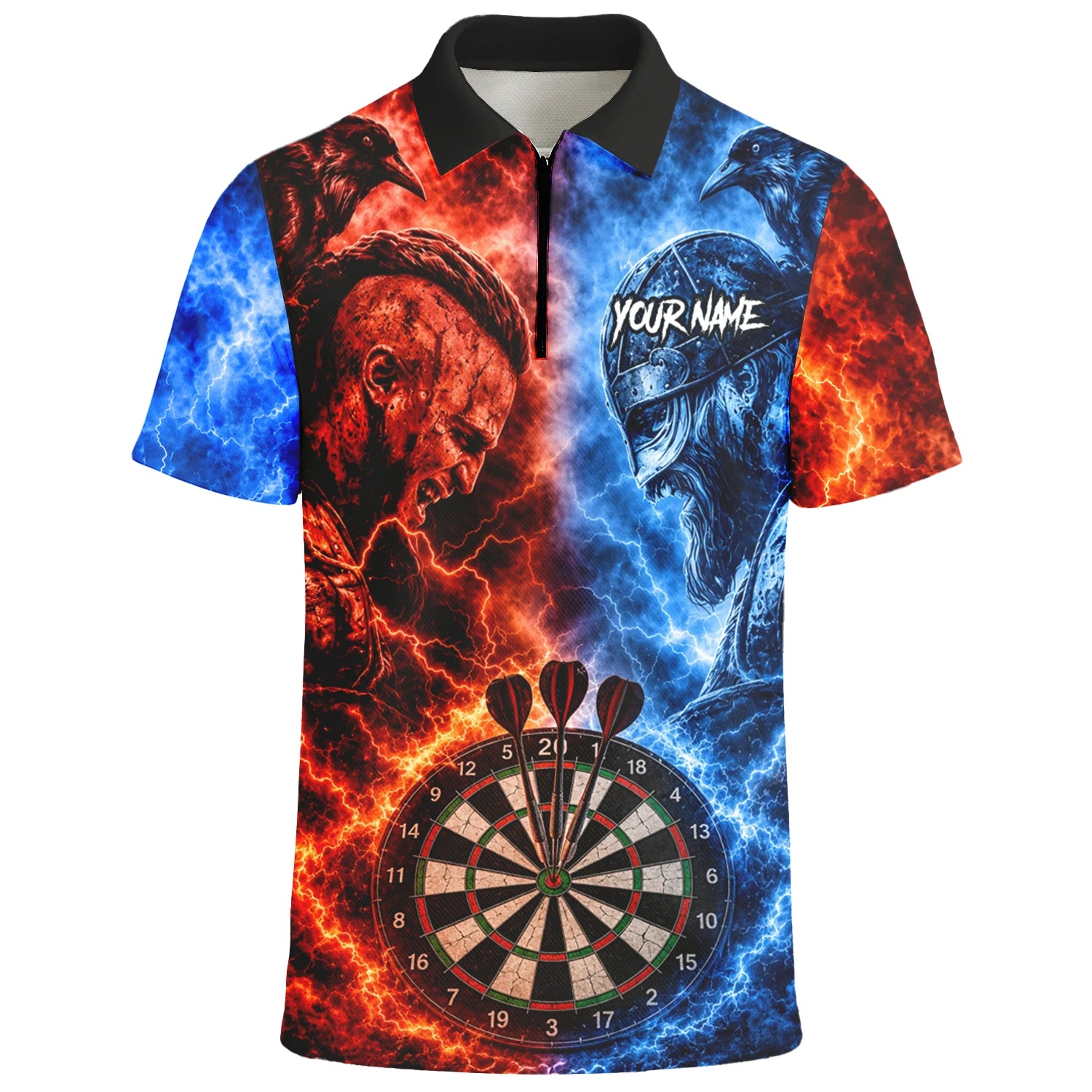 Personalisiertes Rot-blaues Wikinger-Dartshirt für Herren I920