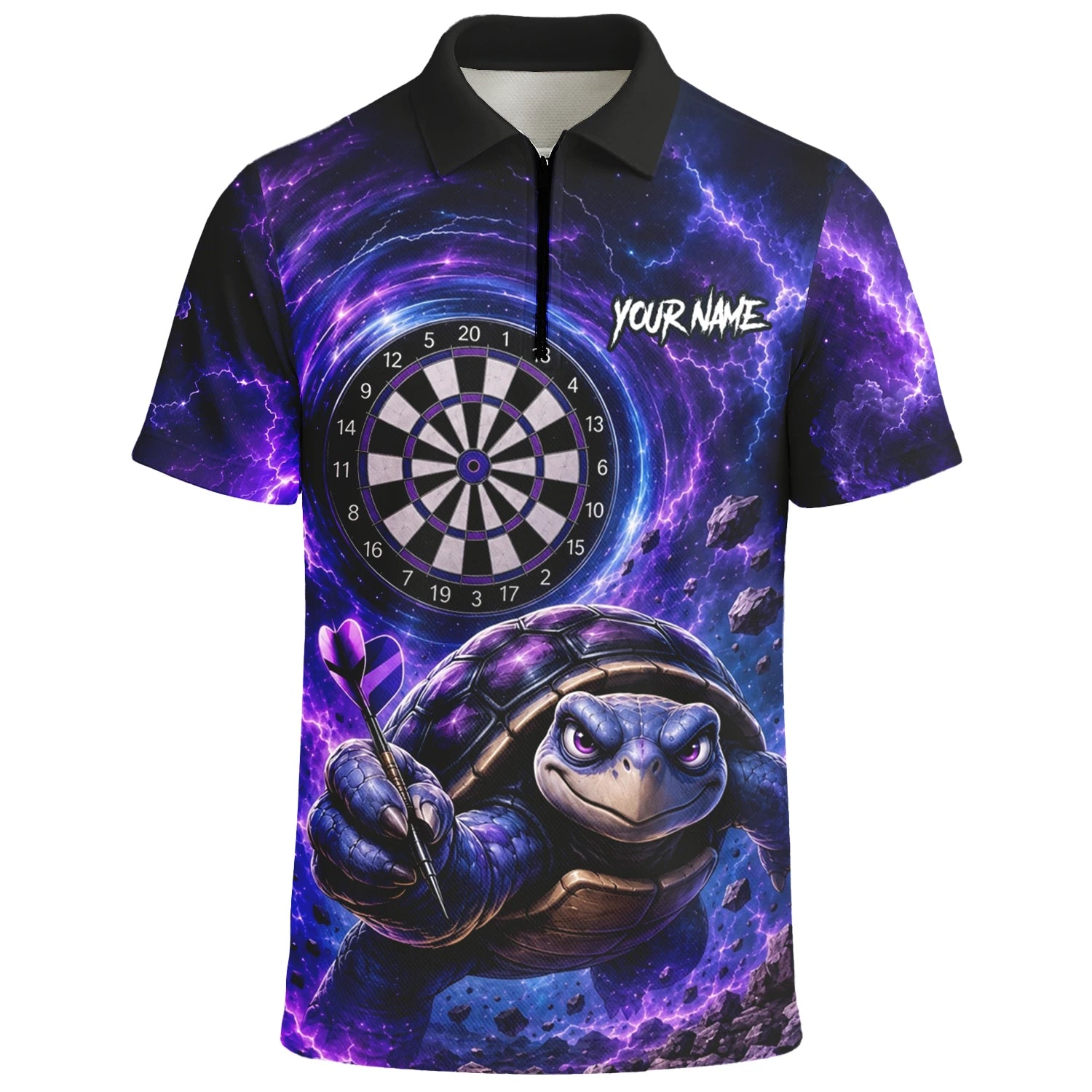 Personalisiertes Lila-schwarzes Schildkröten-Dartshirt für Herren F796
