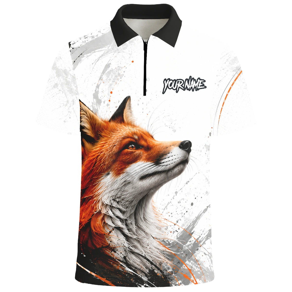 Personalisiertes Dartshirt mit weiß-schwarz-orangenem Fuchs für Herren D228