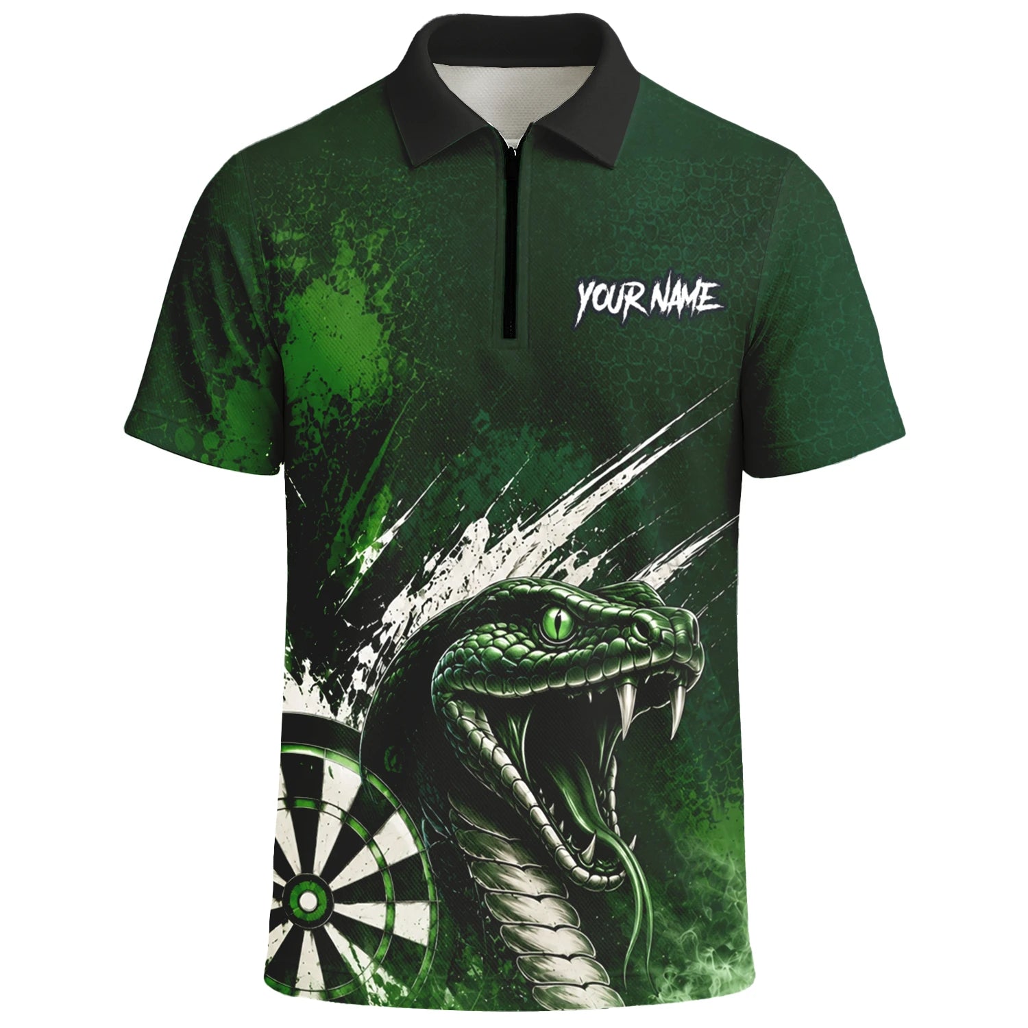 Personalisiertes Grün-schwarzes Kobra-Dartboard Dartshirt für Herren M244