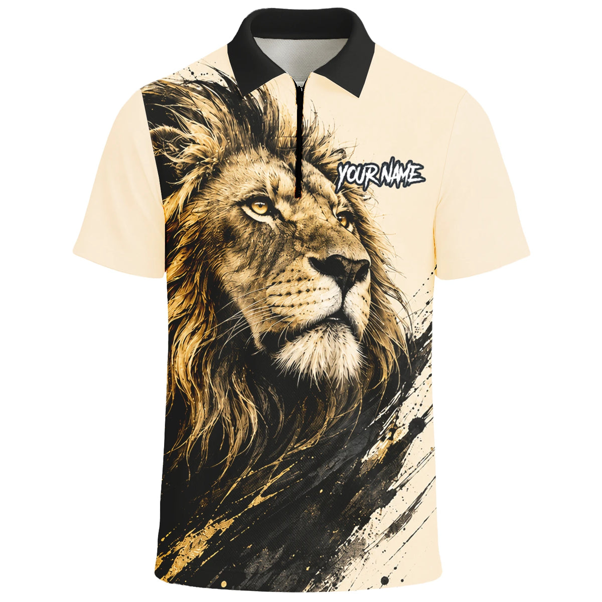 Personalisiertes Dartshirt mit creme-schwarz-goldenem Löwen für Herren Q209
