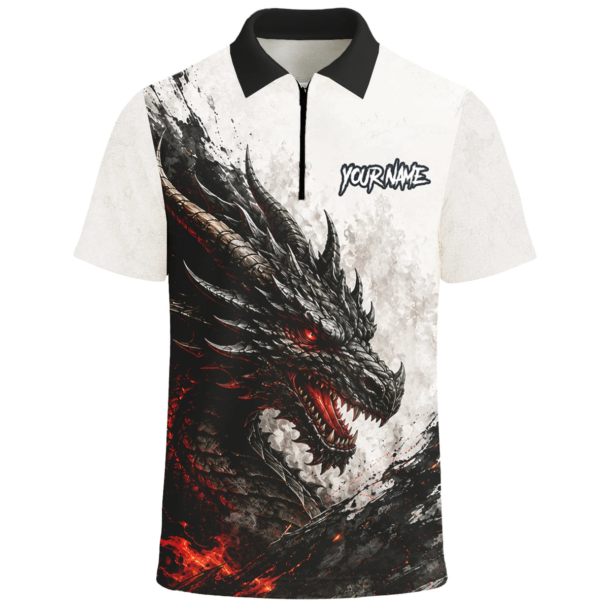 Personalisiertes Dartshirt mit weiß-schwarz-rotem Drachen für Herren Z061