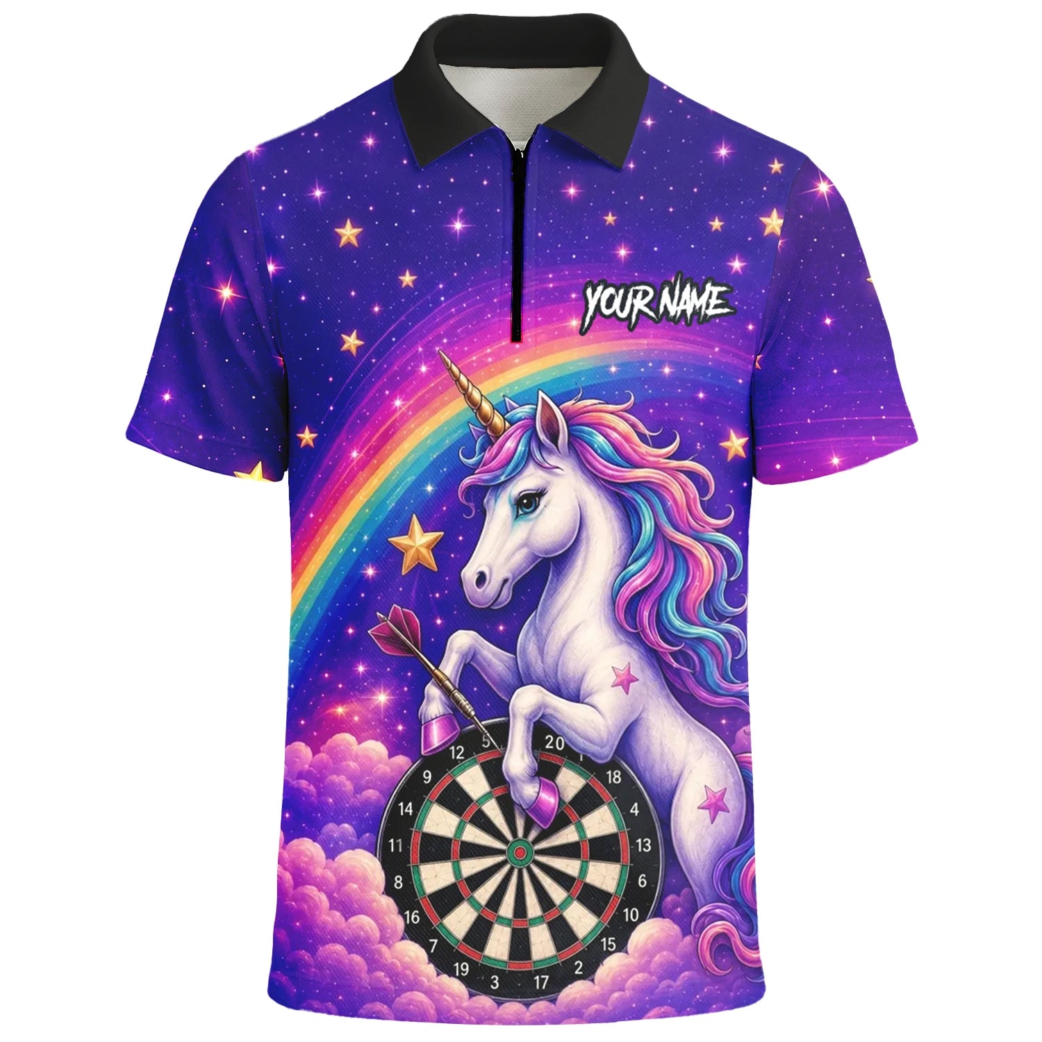 Personalisiertes Regenbogen-Einhorn Dart Poloshirt für Herren V221