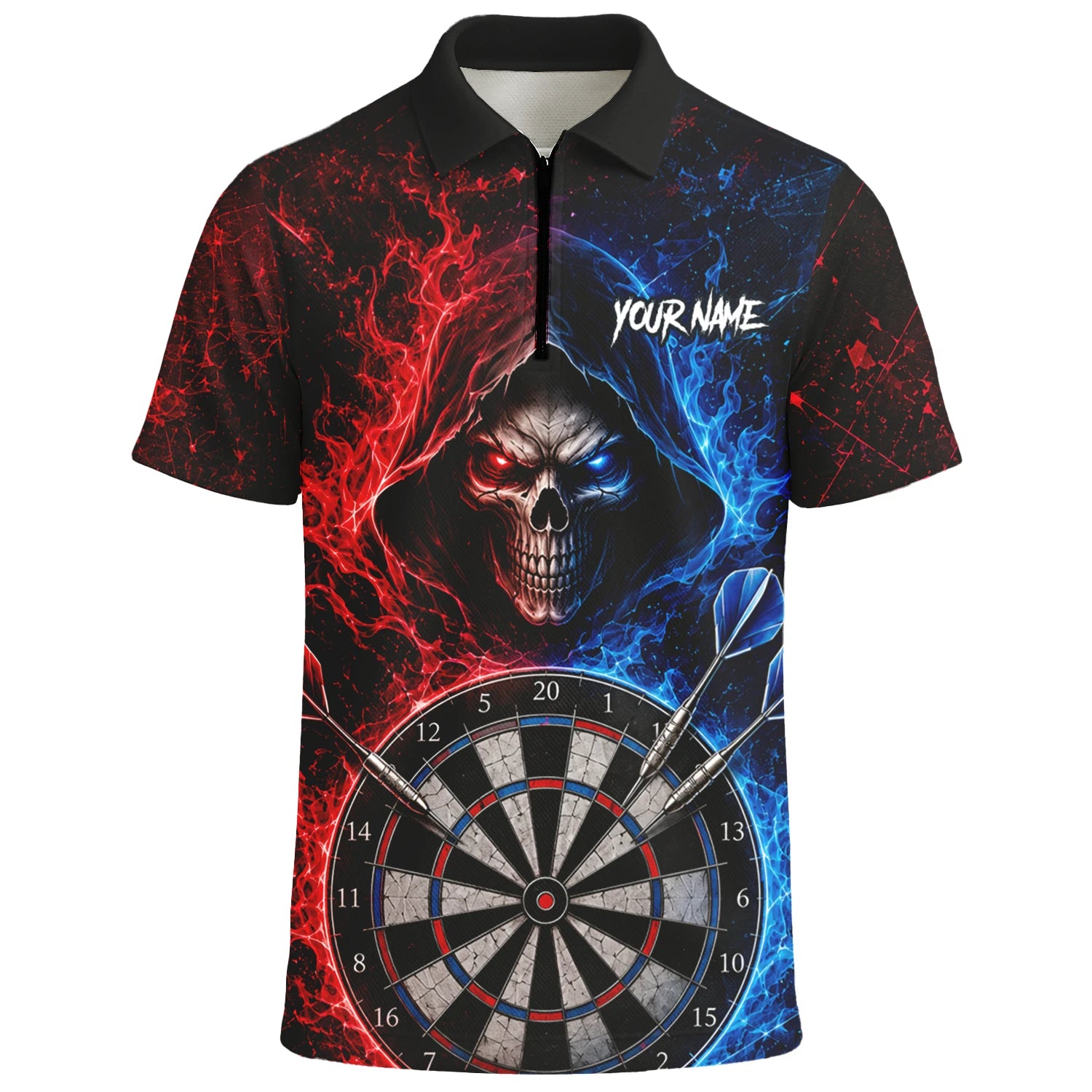 Personalisiertes Rot-blaues Totenkopf Dart Poloshirt für Herren L857