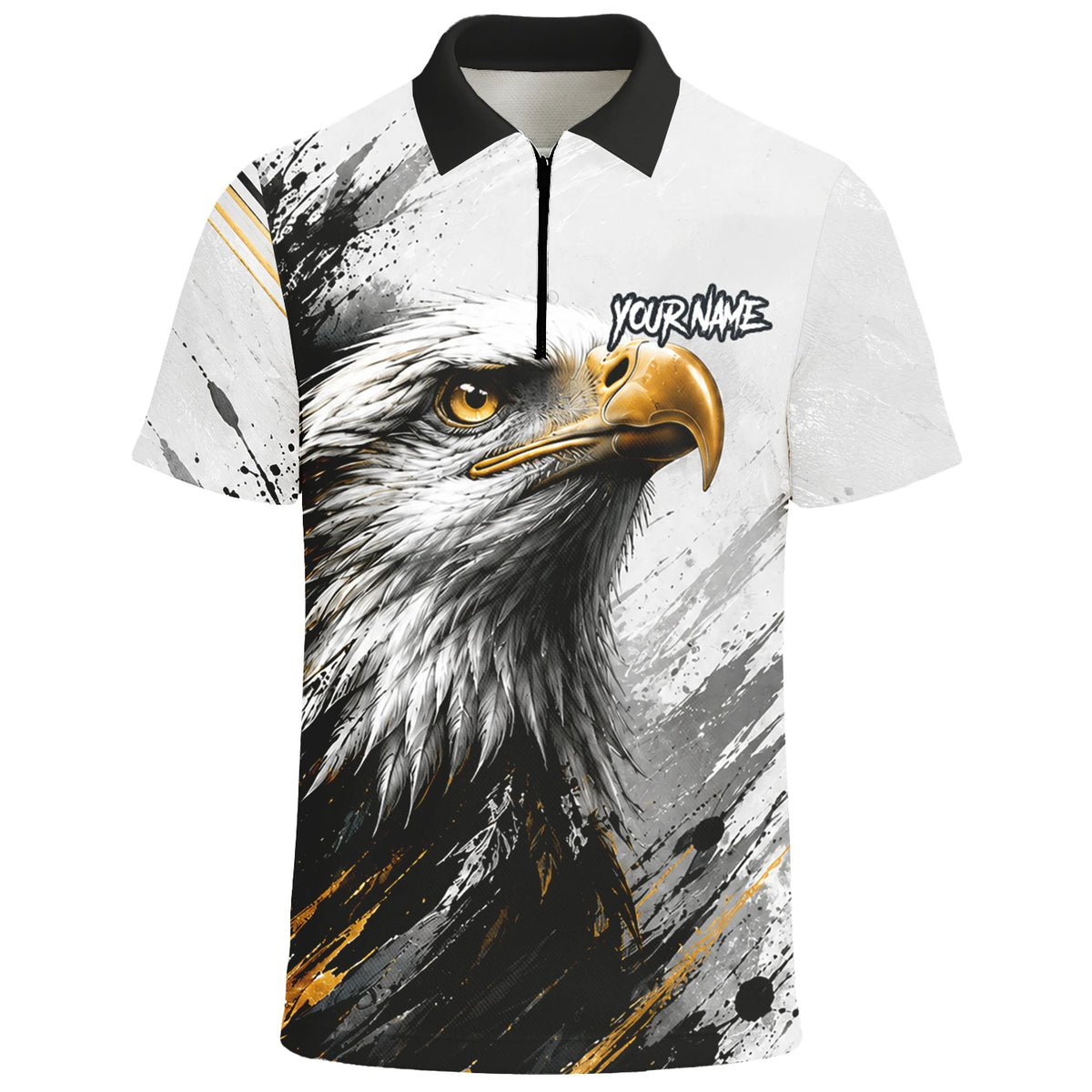 Personalisiertes Dartshirt mit weiß-schwarz-goldenem Weißkopfseeadler für Herren S805