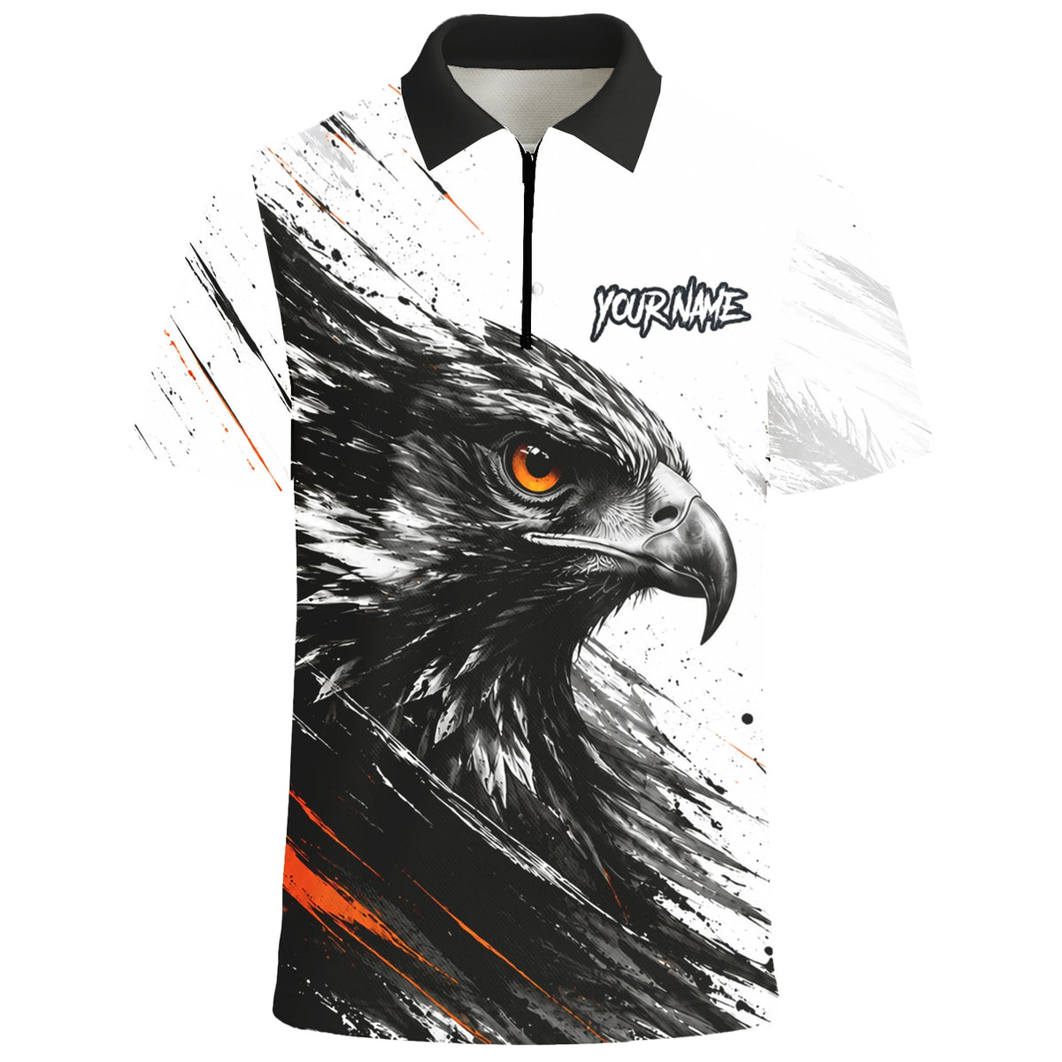 Personalisiertes Dartshirt mit weiß-schwarz-orangenem Adler für Herren V695