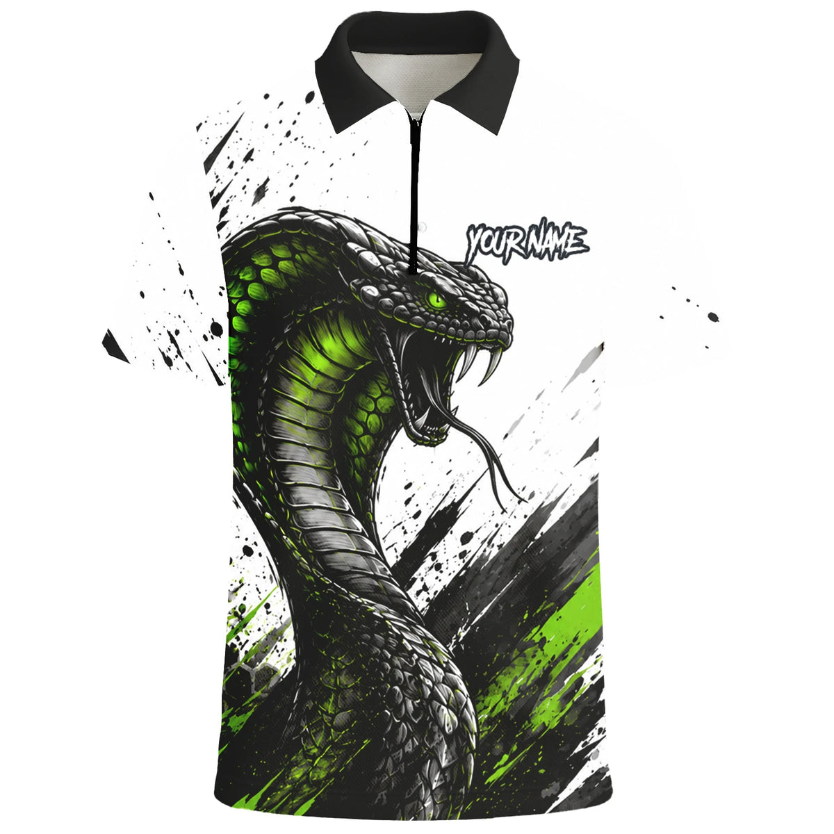 Personalisiertes Dartshirt mit weiß-schwarz-grüner Kobra für Herren Y070