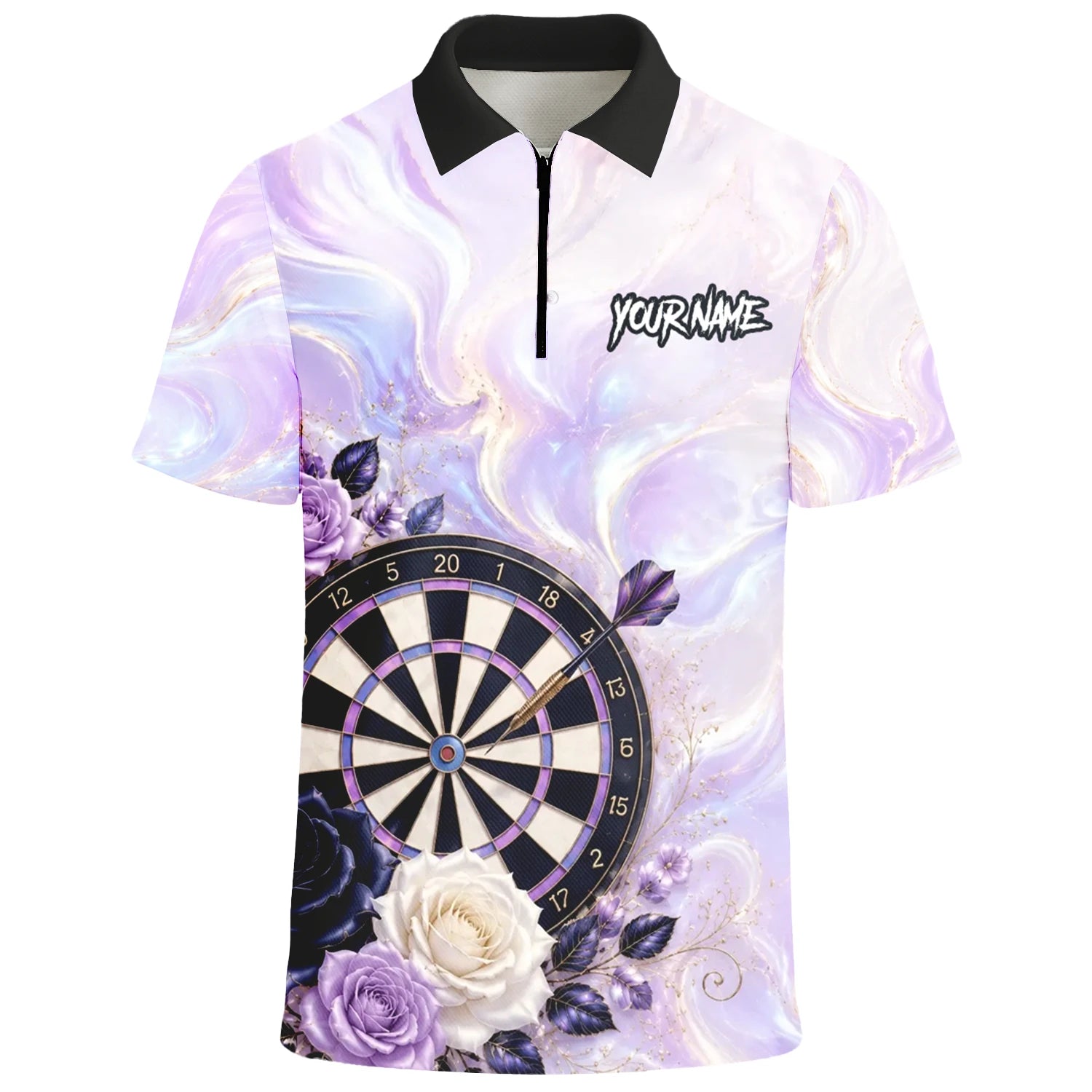 Personalisiertes Lila Marmor-Rosen Dart Poloshirt für Herren S206