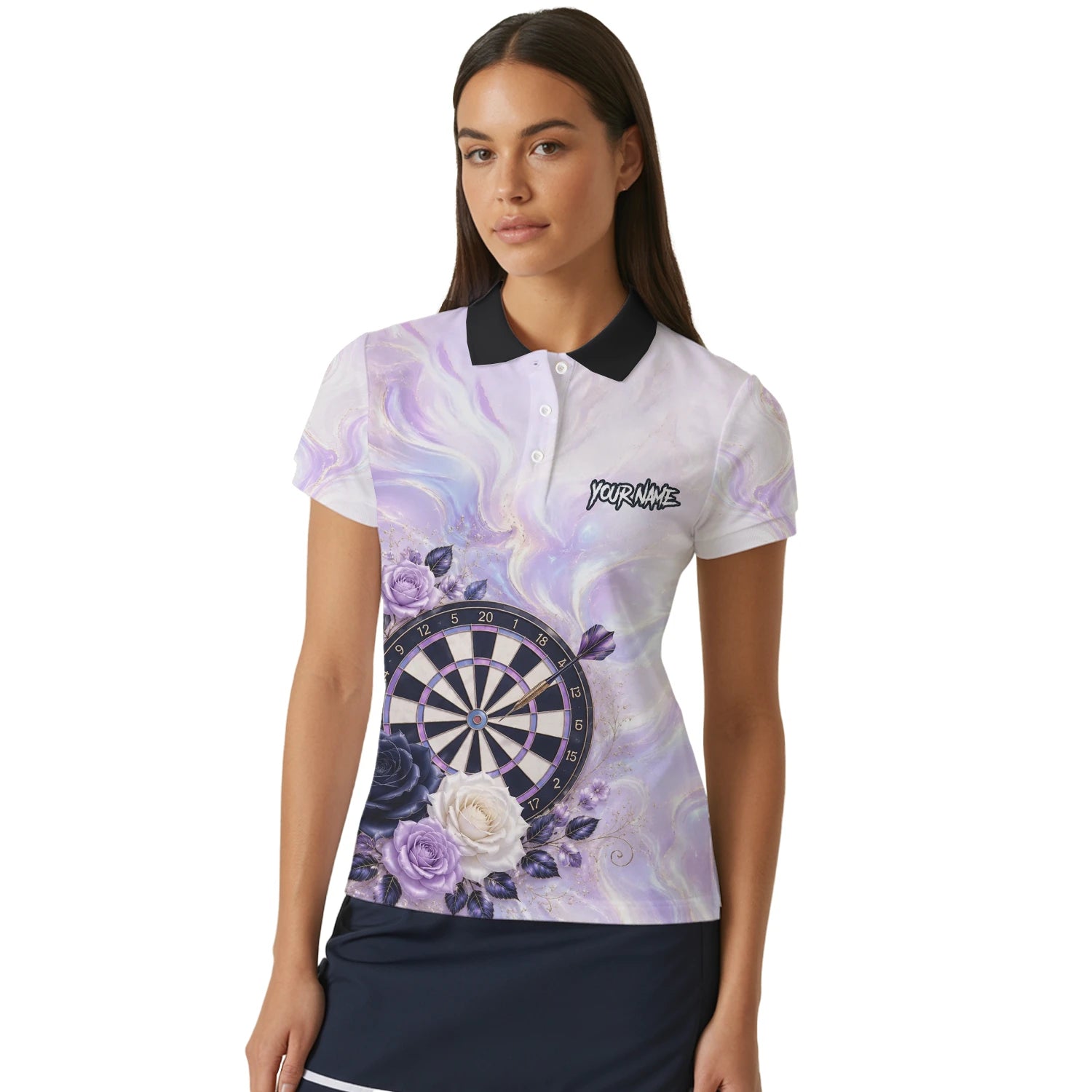 Personalisiertes Lila Marmor-Rosen Dart Poloshirt für Damen S206