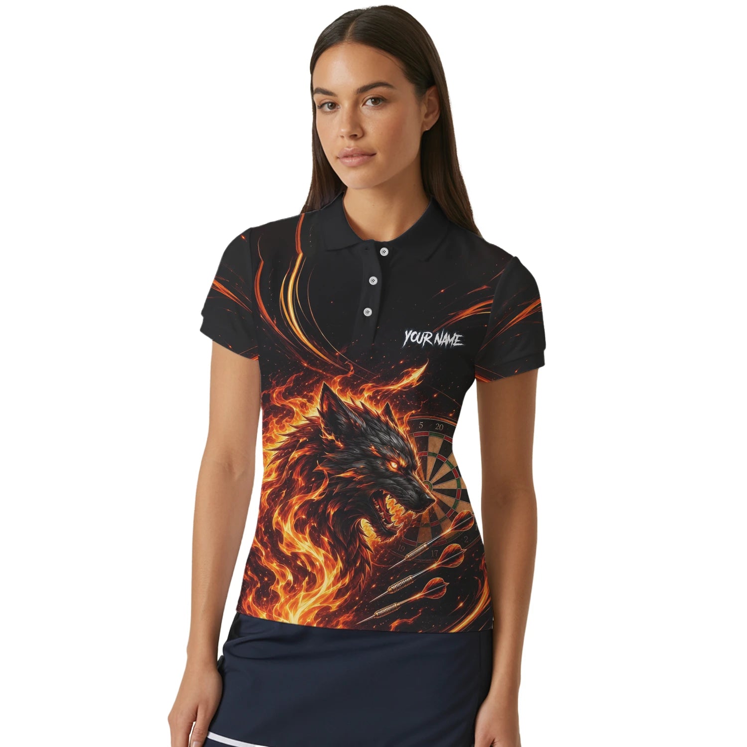 Personalisiertes Flammenwolf Dart Poloshirt für Damen W521