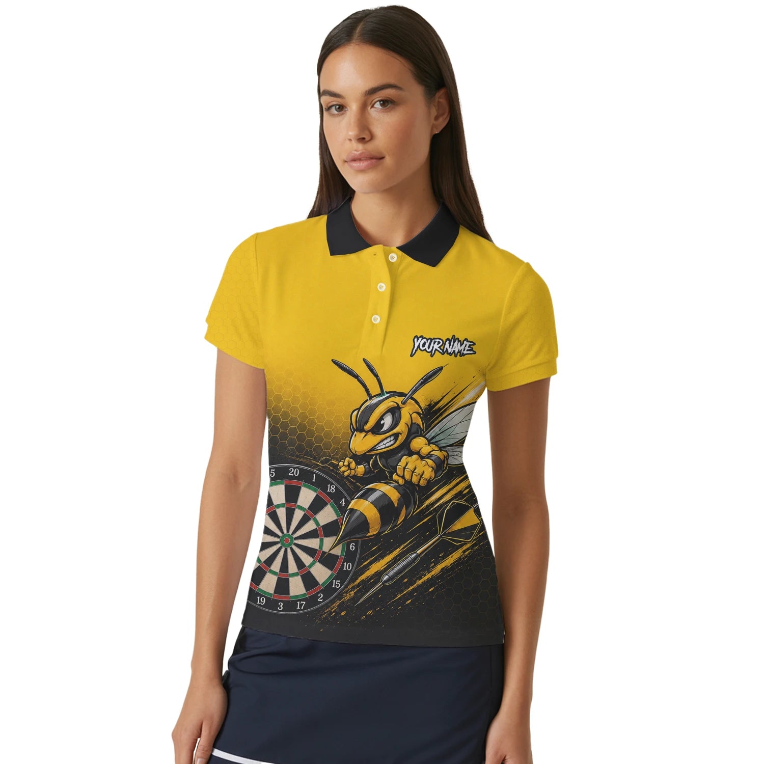 Personalisiertes Gelb-schwarzes Wespen-Dartshirt für Damen F032