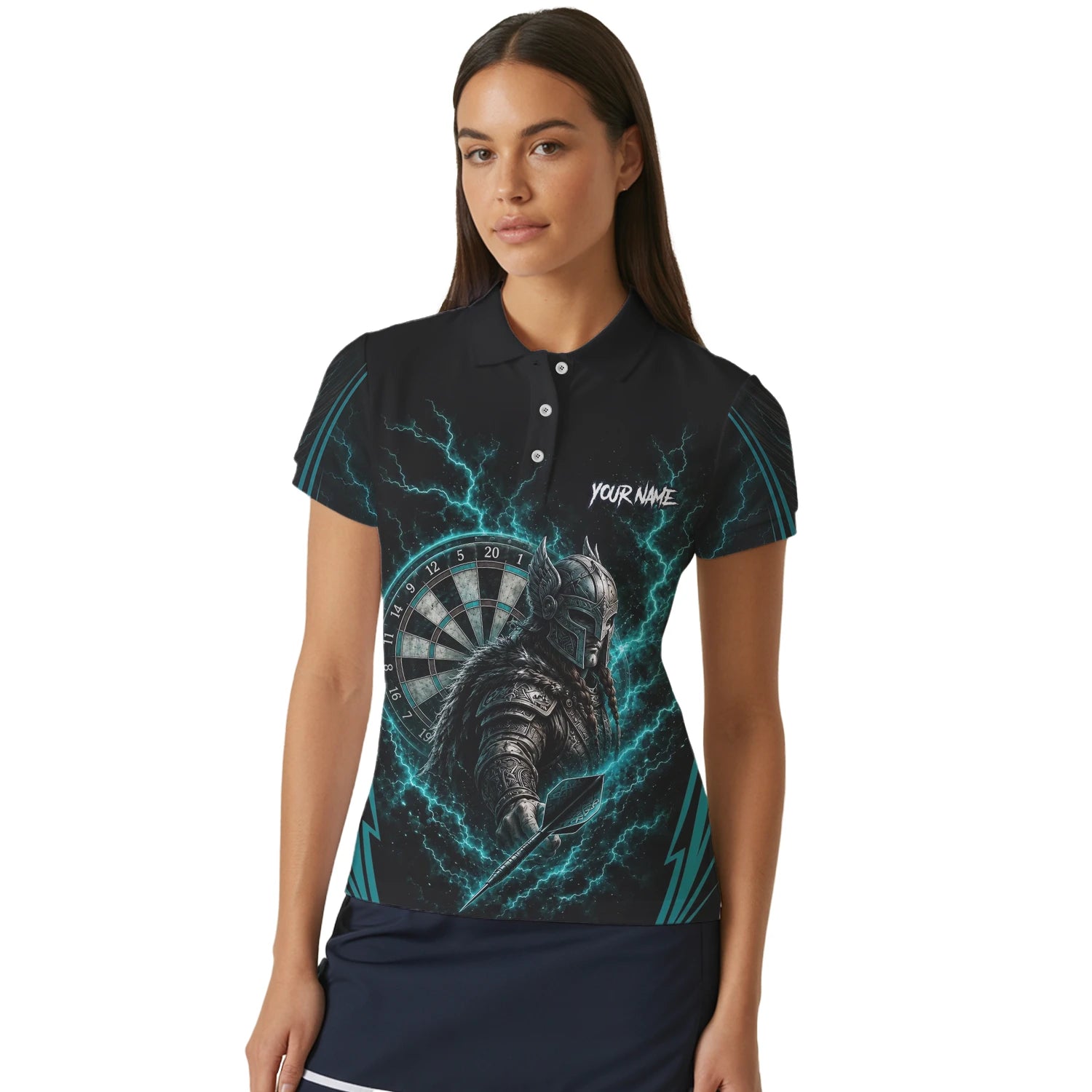 Personalisiertes Türkises Wikinger-Blitz Dart Poloshirt für Damen O328