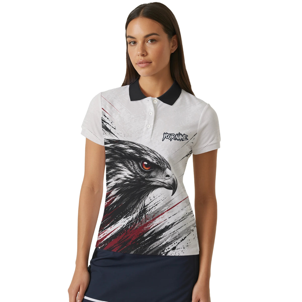 Personalisiertes Dartshirt mit weiß-schwarz-rotem Adler für Damen Z577