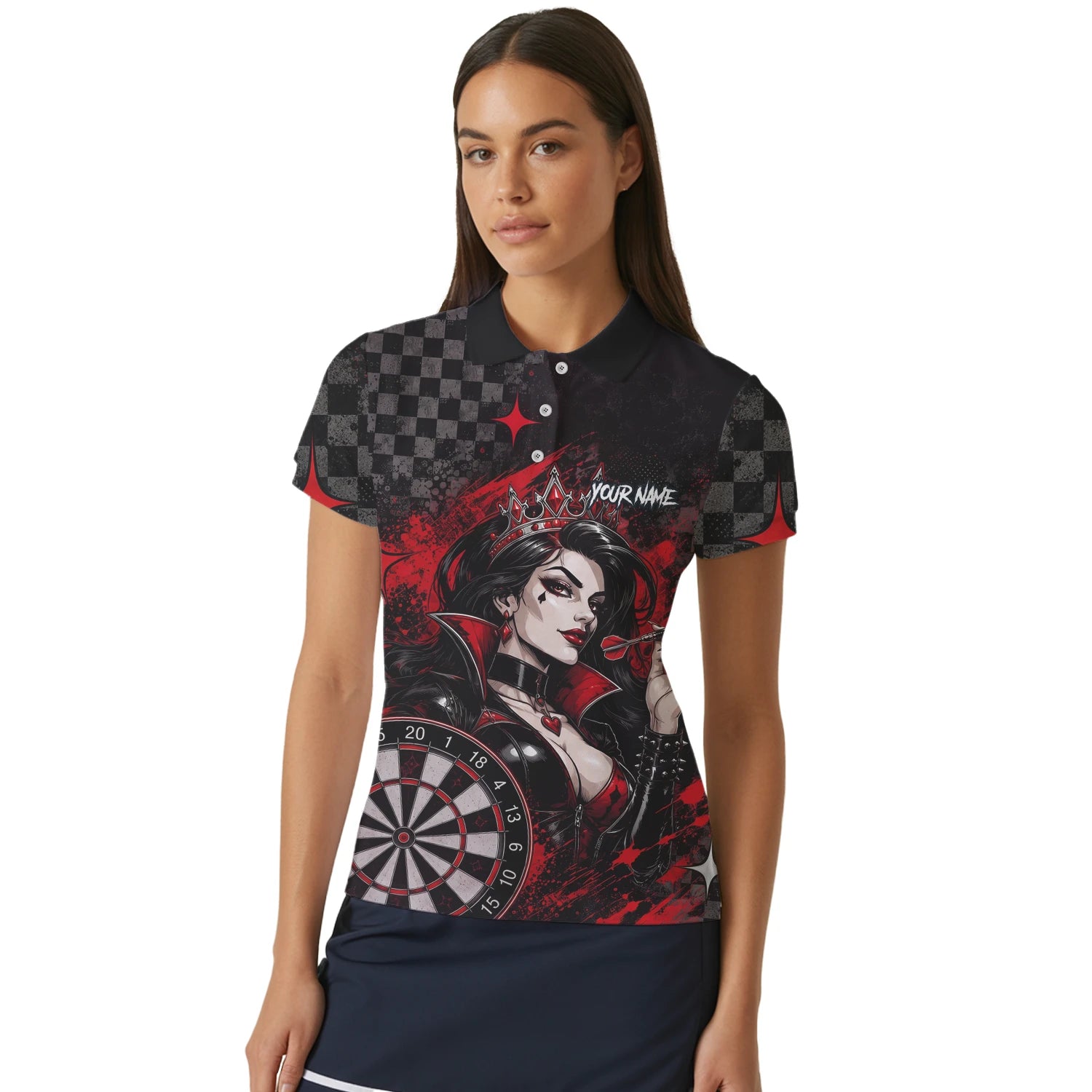 Personalisiertes Schwarz-rotes Herz-Dame-Dartshirt für Damen R803
