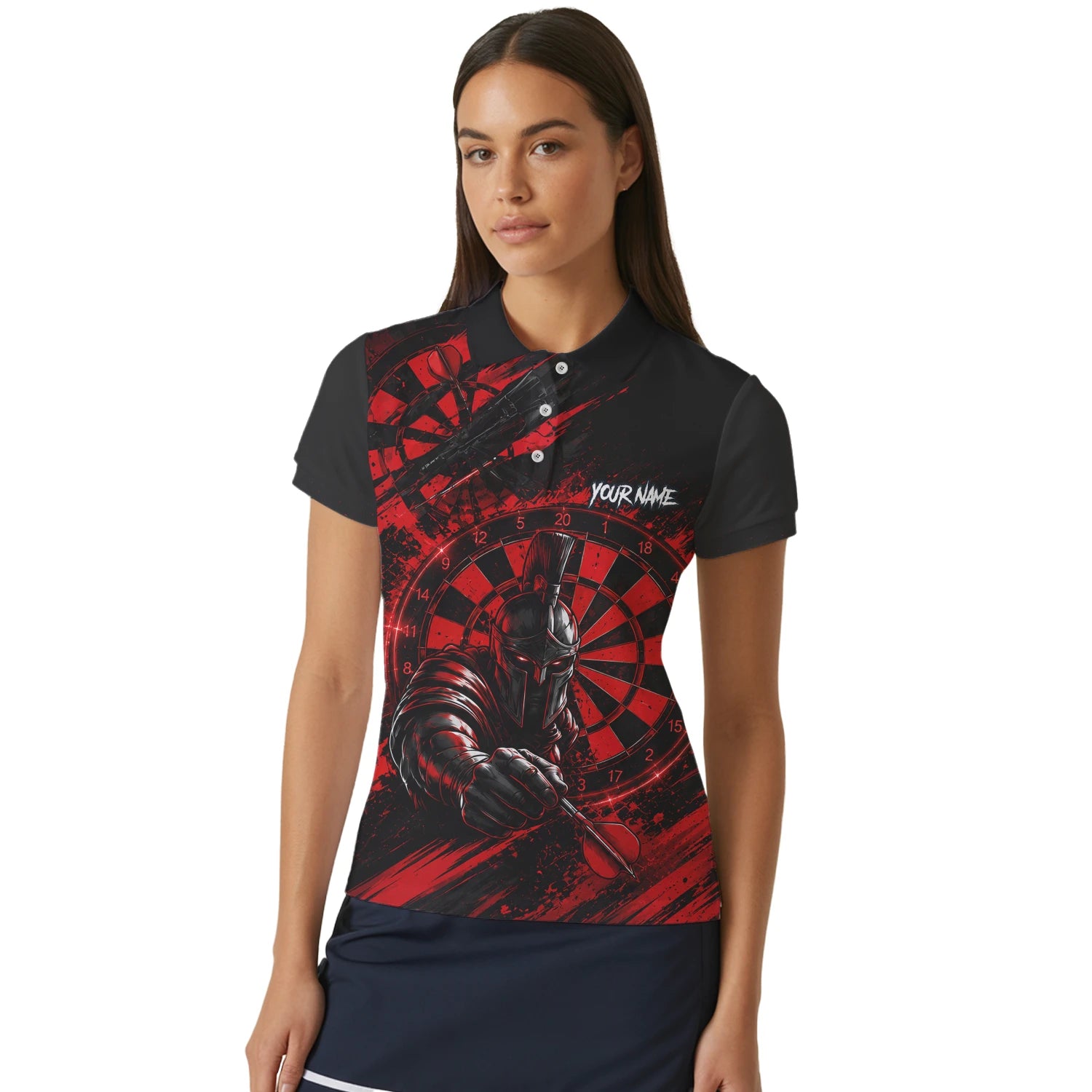 Personalisiertes Rot-schwarzes Spartaner Dart Poloshirt für Damen W276