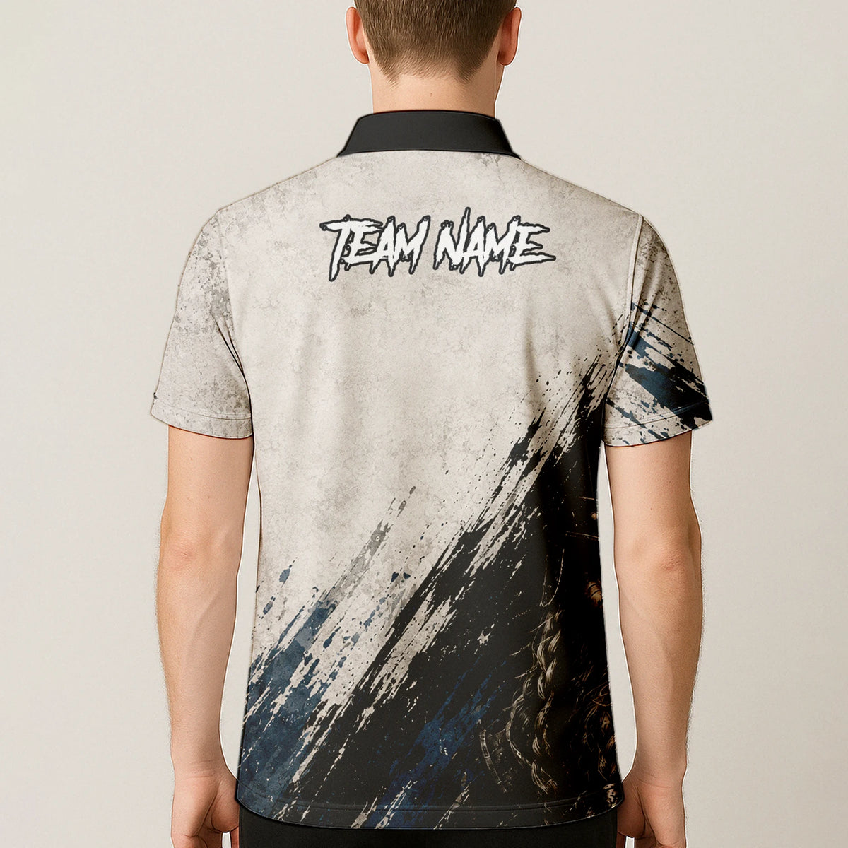 Personalisiertes Dartshirt mit weiß-schwarz-blauem Wikinger für Herren U843