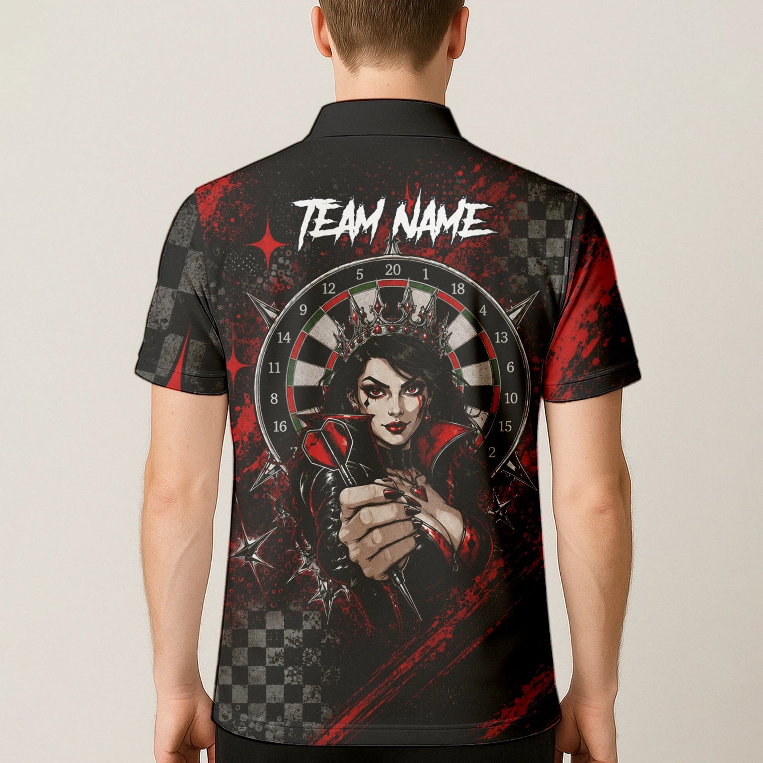 Personalisiertes Schwarz-rotes Herz-Dame-Dartshirt für Herren R803