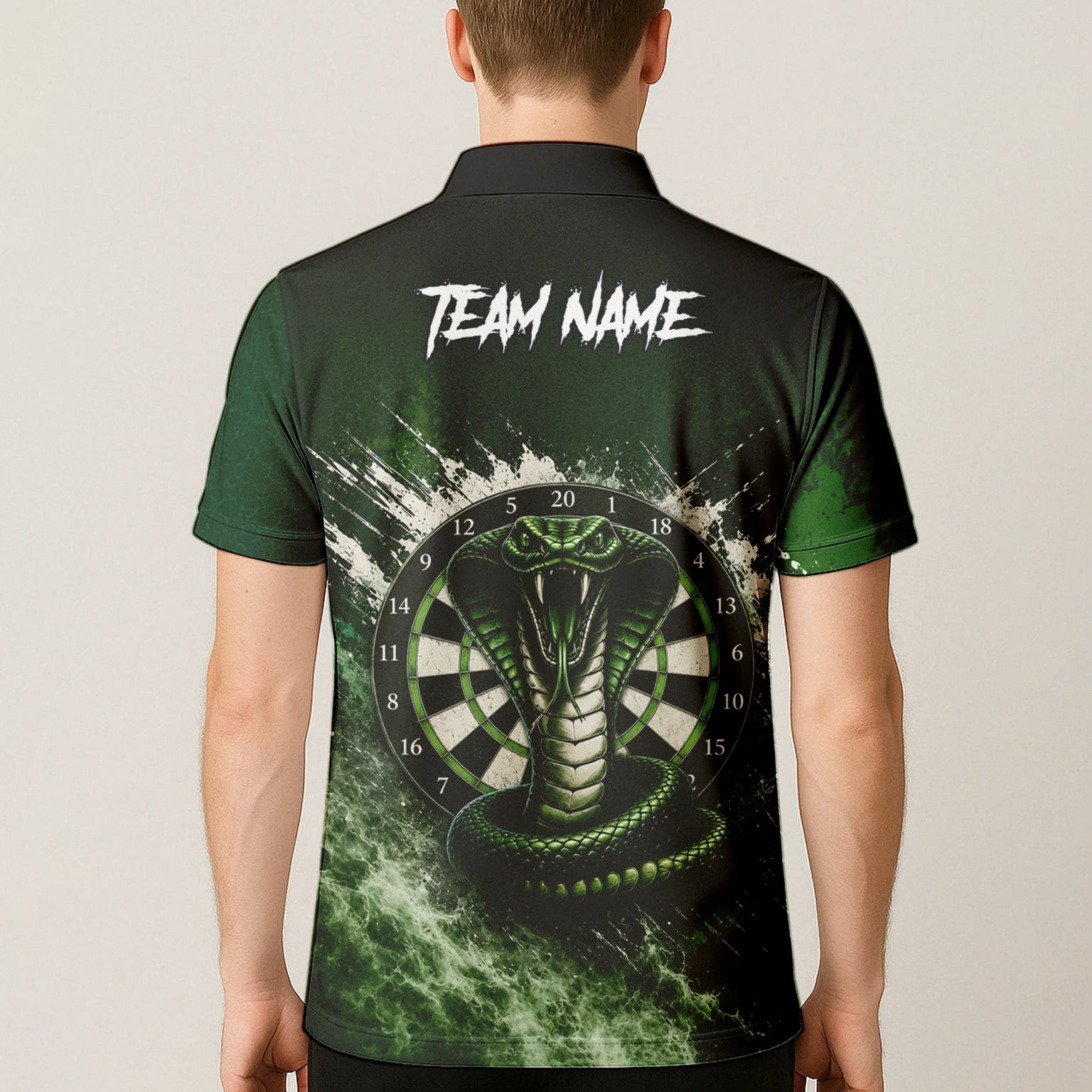 Personalisiertes Grün-schwarzes Kobra-Dartboard Dartshirt für Herren M244